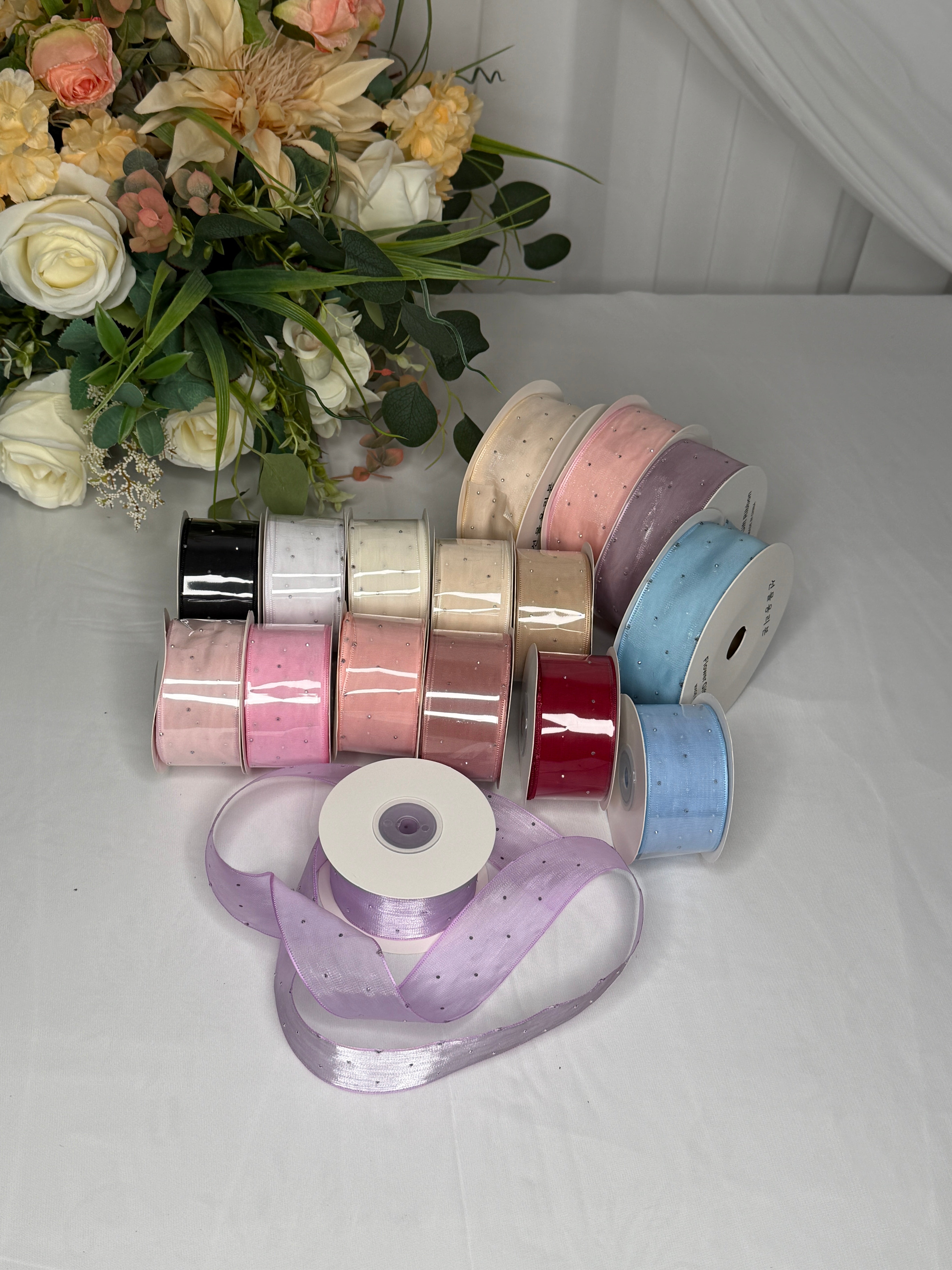 Panglica Organza Cu Strasuri 4cm-18,2metri