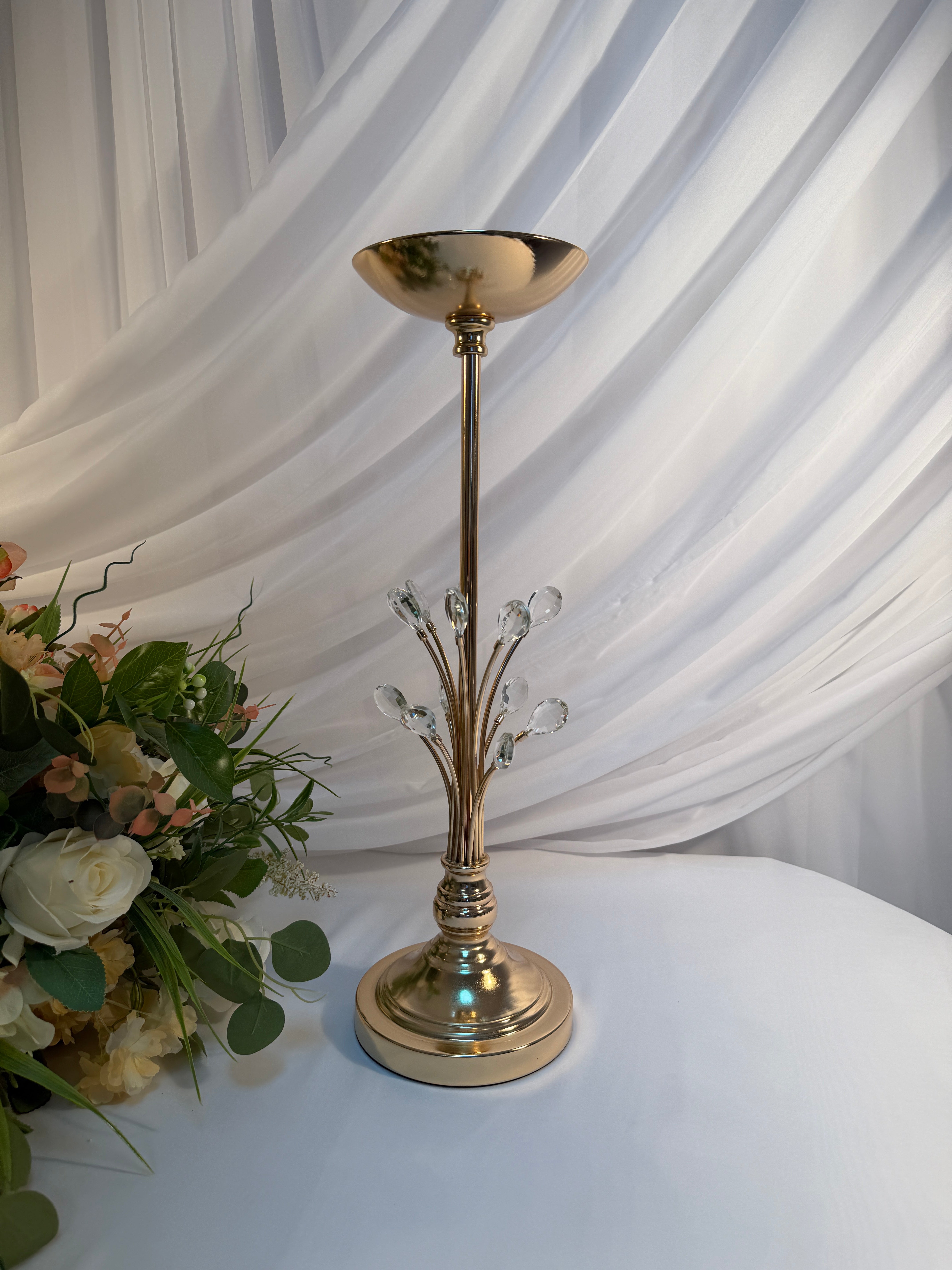 Suport Aranjamente Florale Metal Auriu cu Cristale