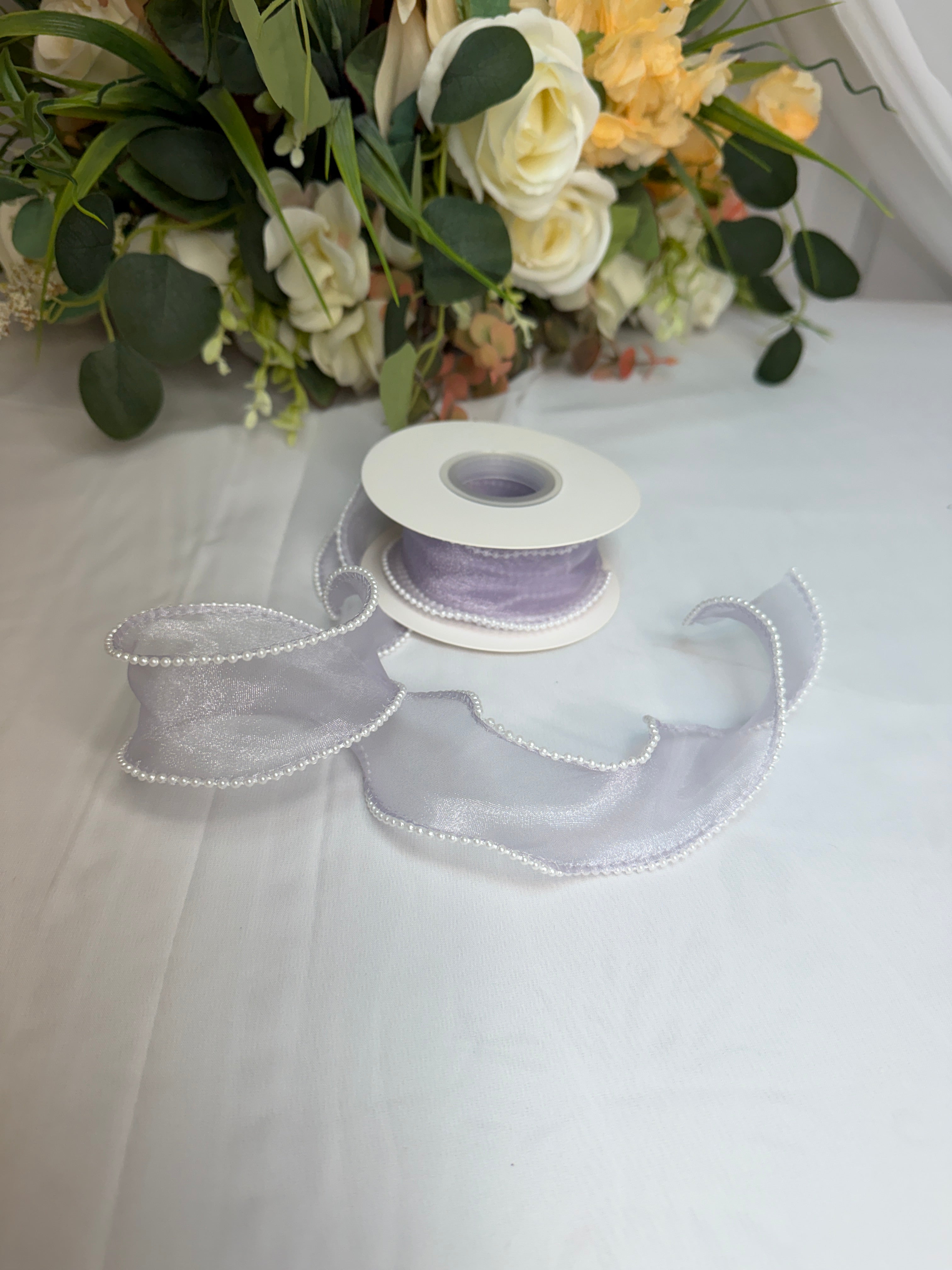 Panglica Organza Perle Margini 4cm-9metri