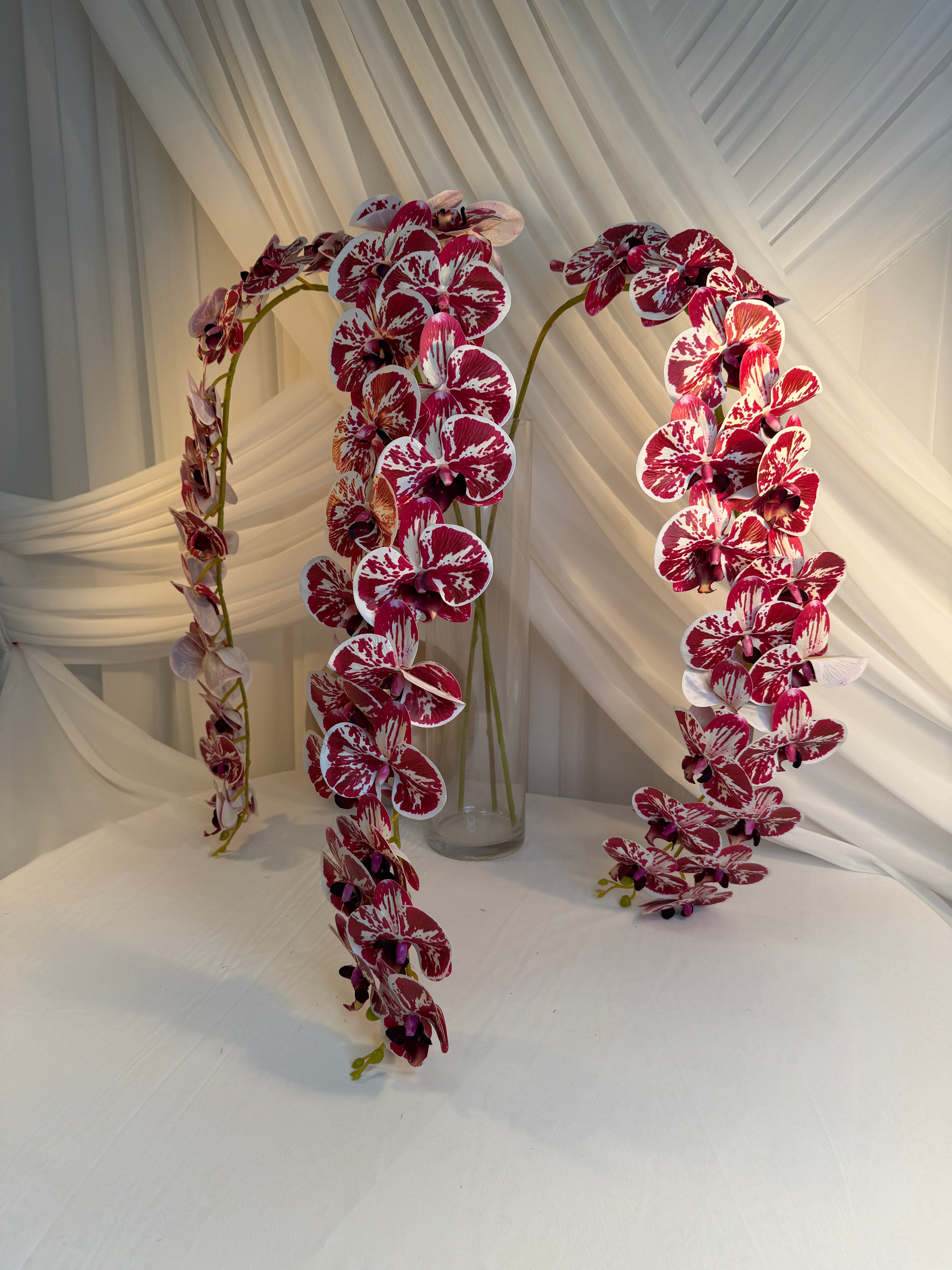 Orhidee artificiala 21 flori 15 Alb-Grena