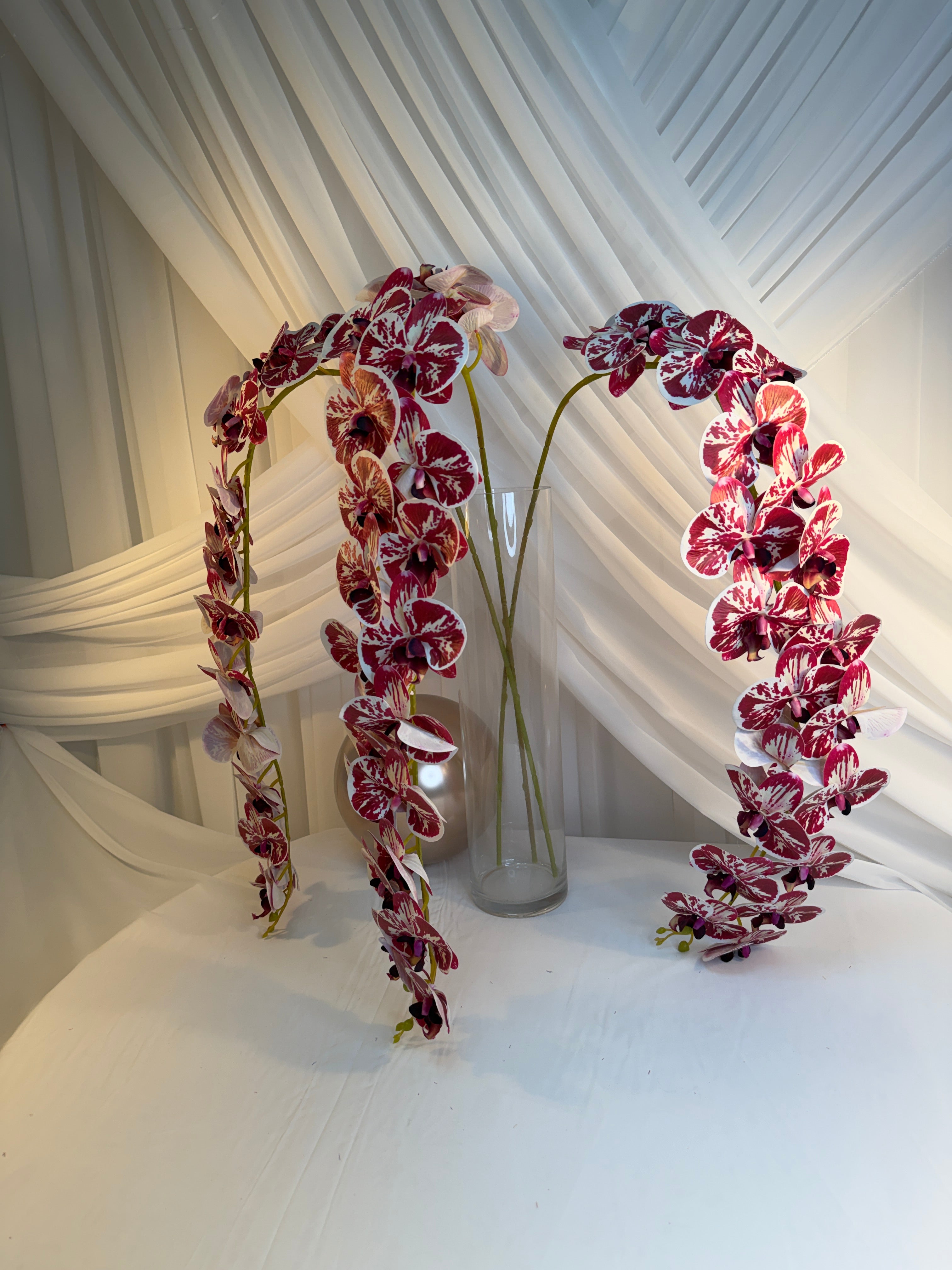 Orhidee artificiala 21 flori 15 Alb-Grena