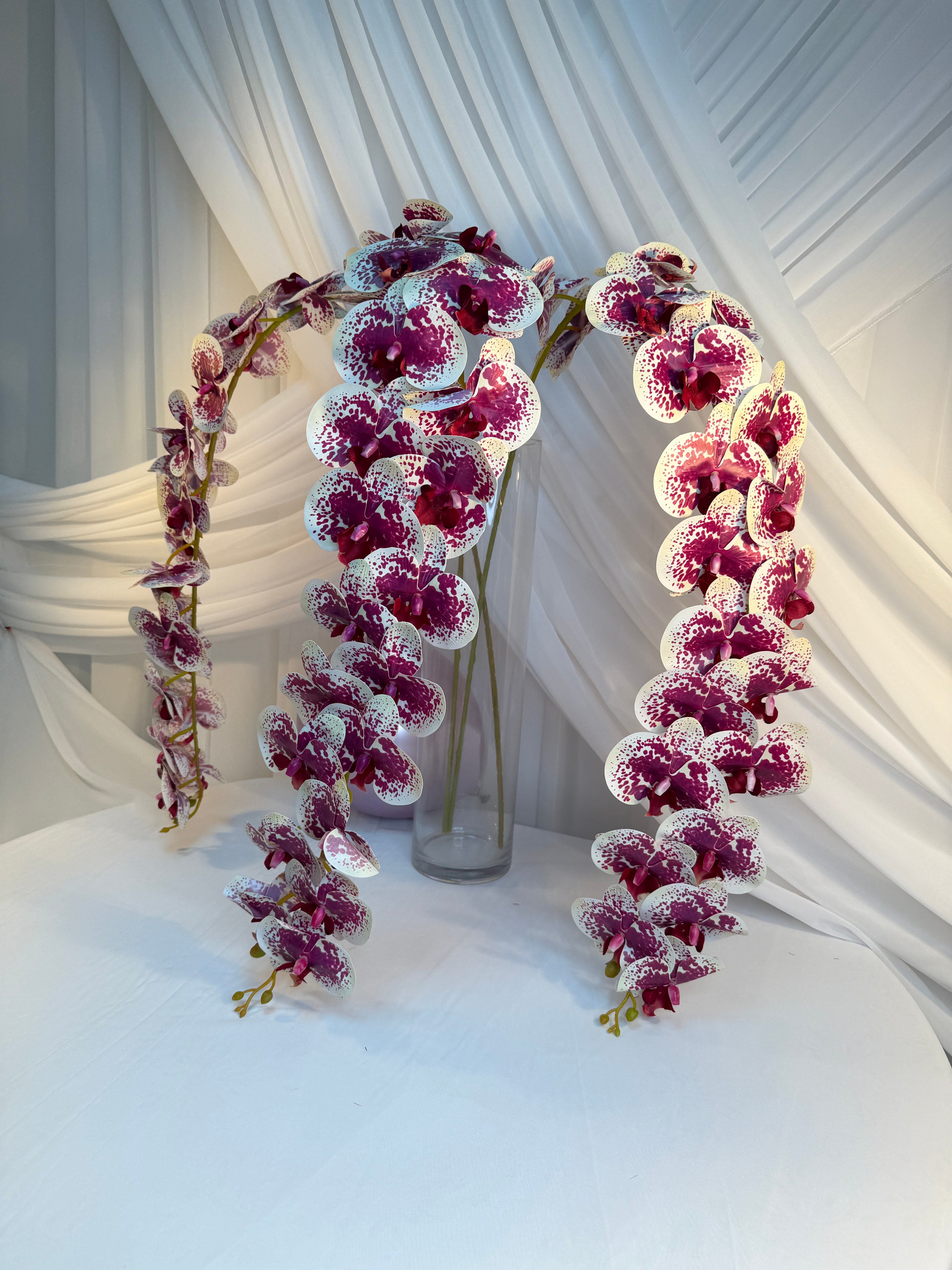 Orhidee artificiala 21 flori 83 Alb-Fuxia