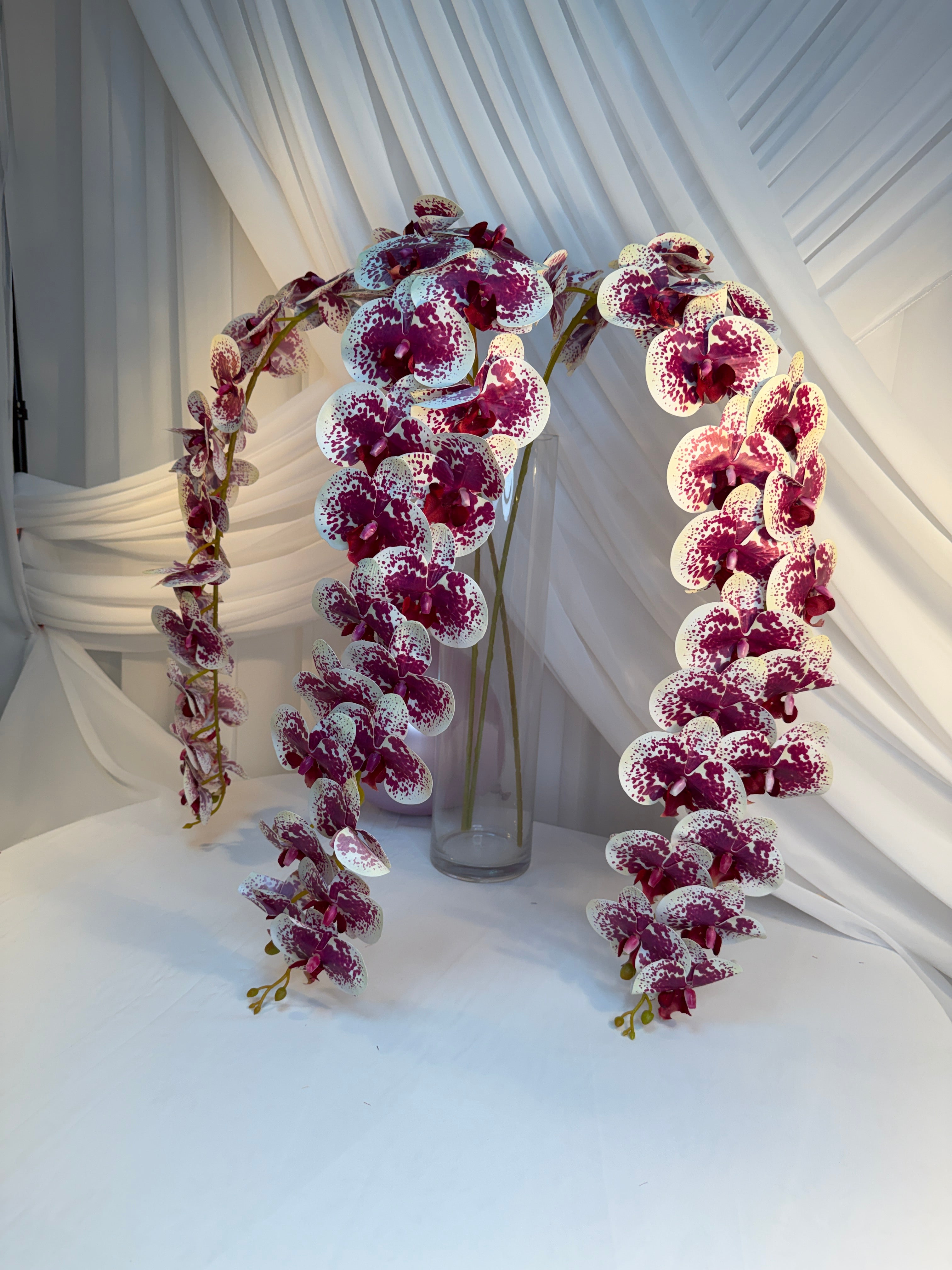Orhidee artificiala 21 flori 83 Alb-Fuxia
