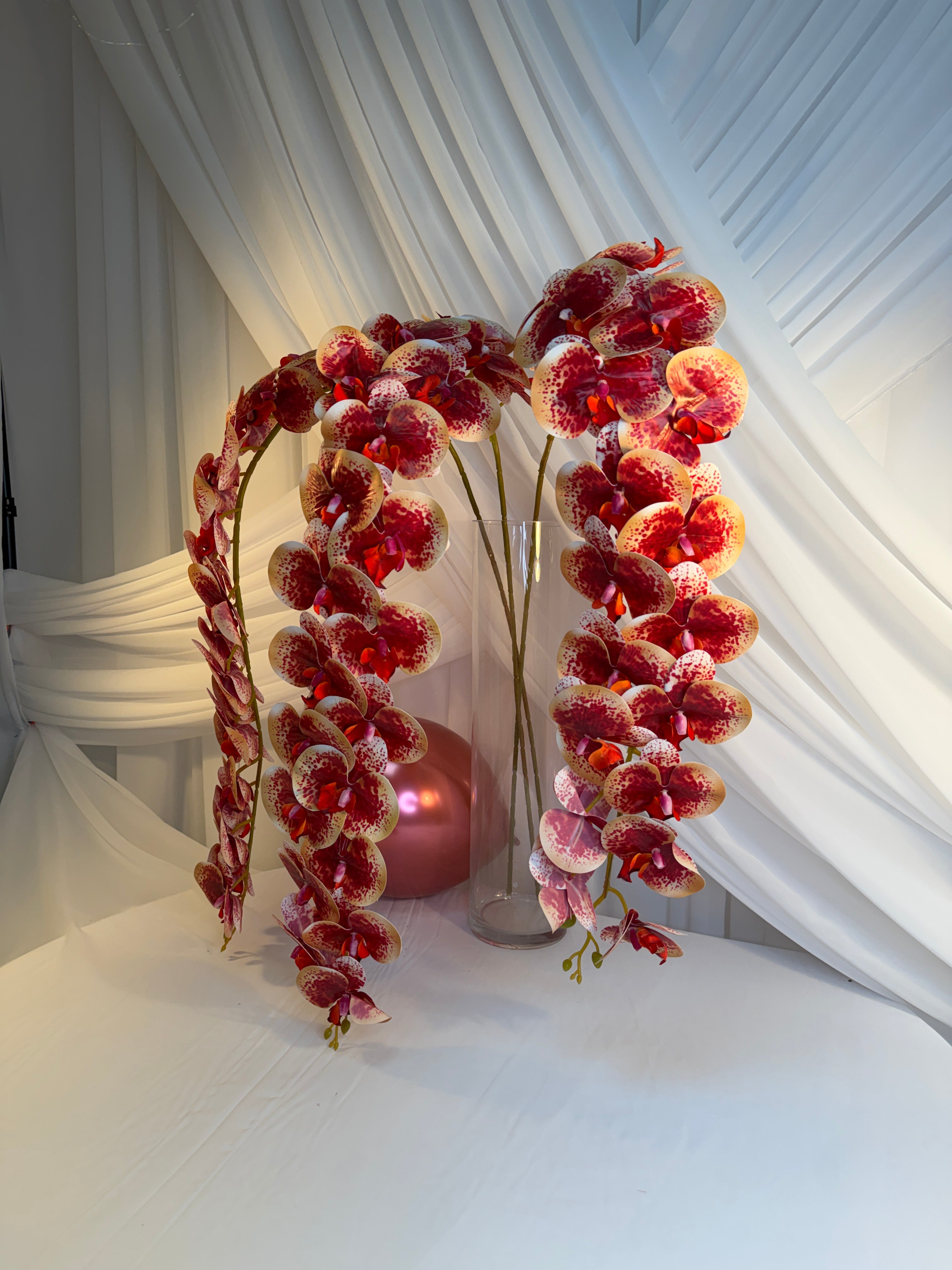 Orhidee artificiala 21 flori 82 Verde-Rosu