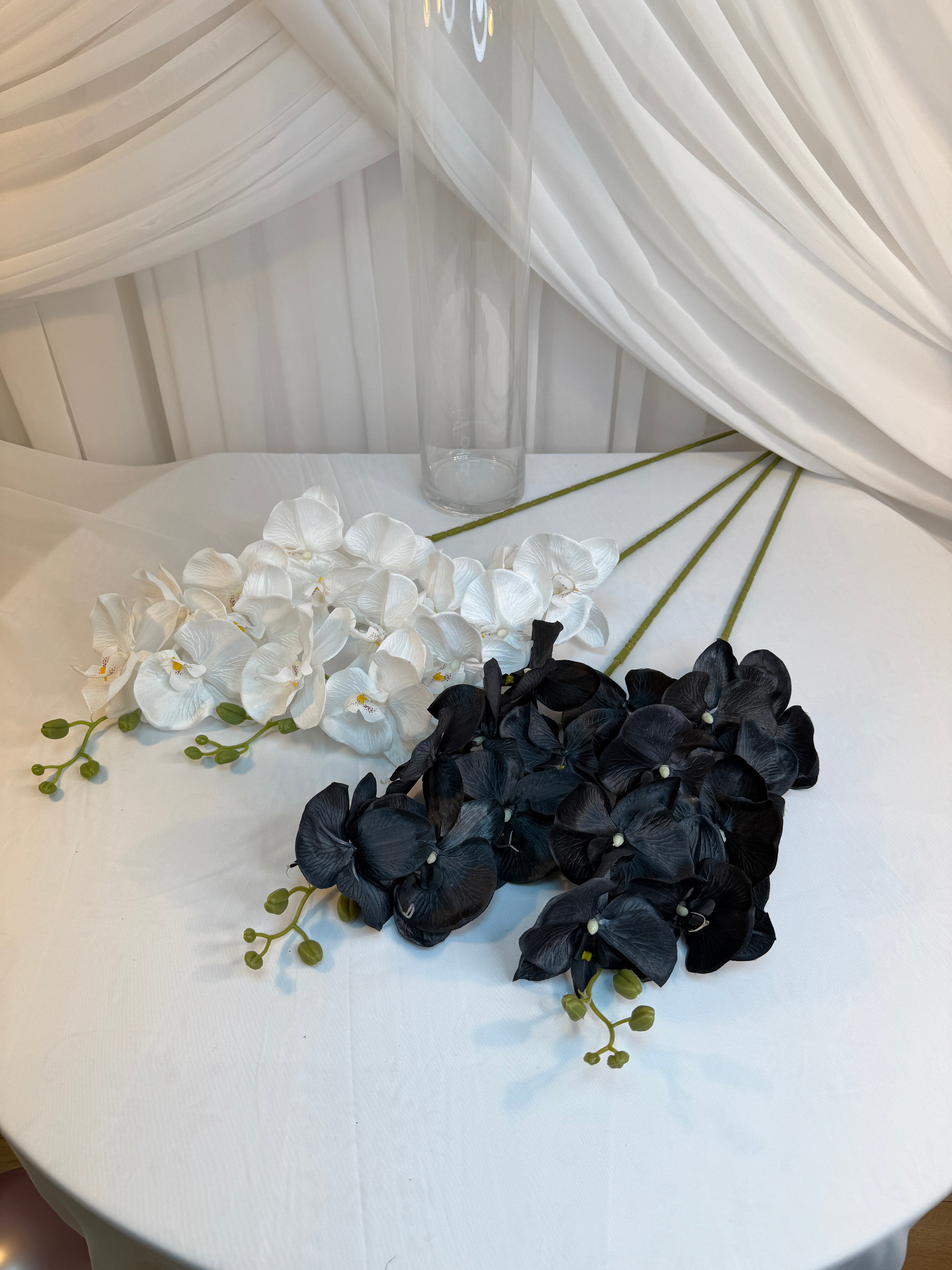 Orhidee Artificiala Textil Alb si Negru