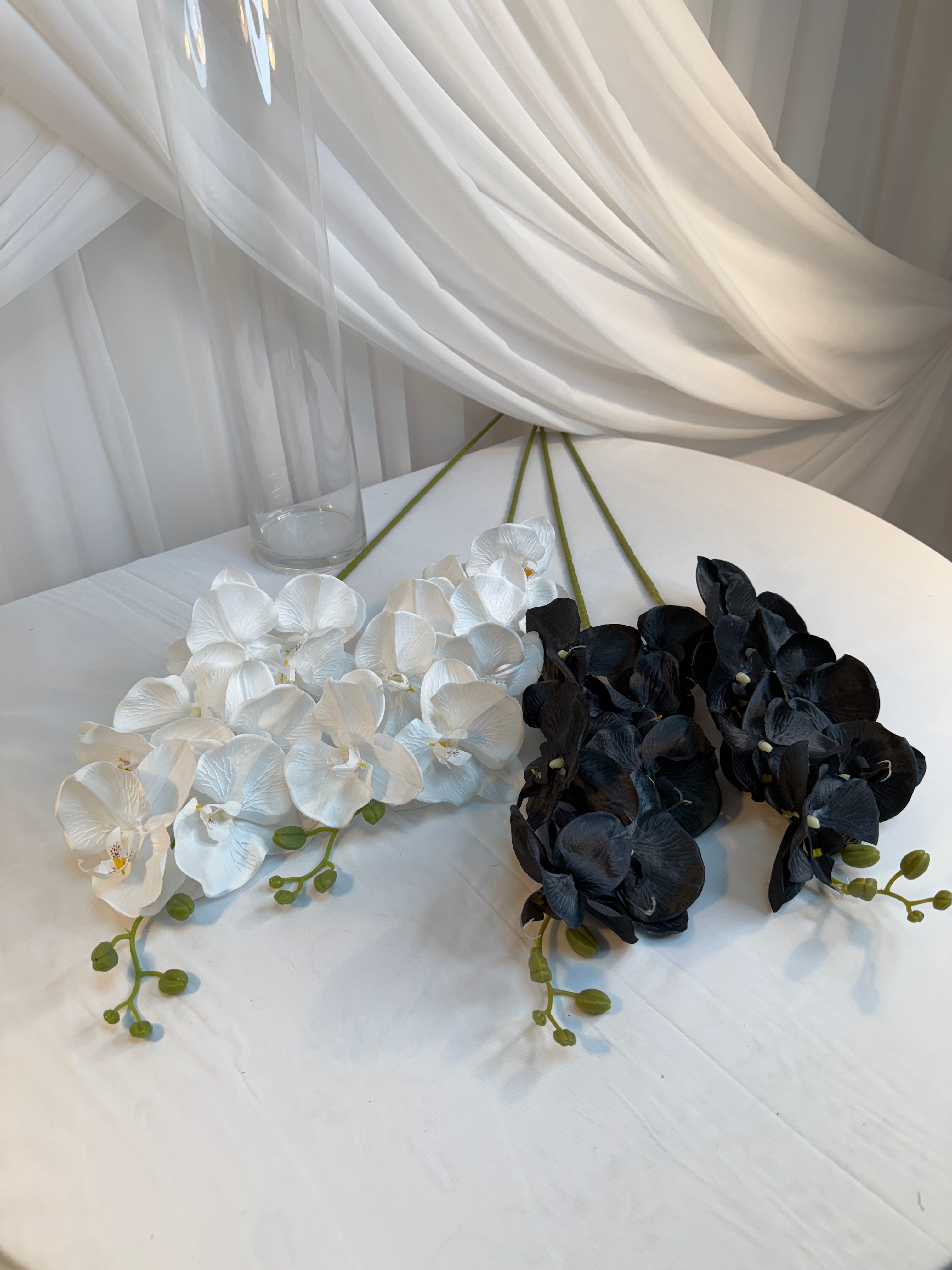 Orhidee Artificiala Textil Alb si Negru