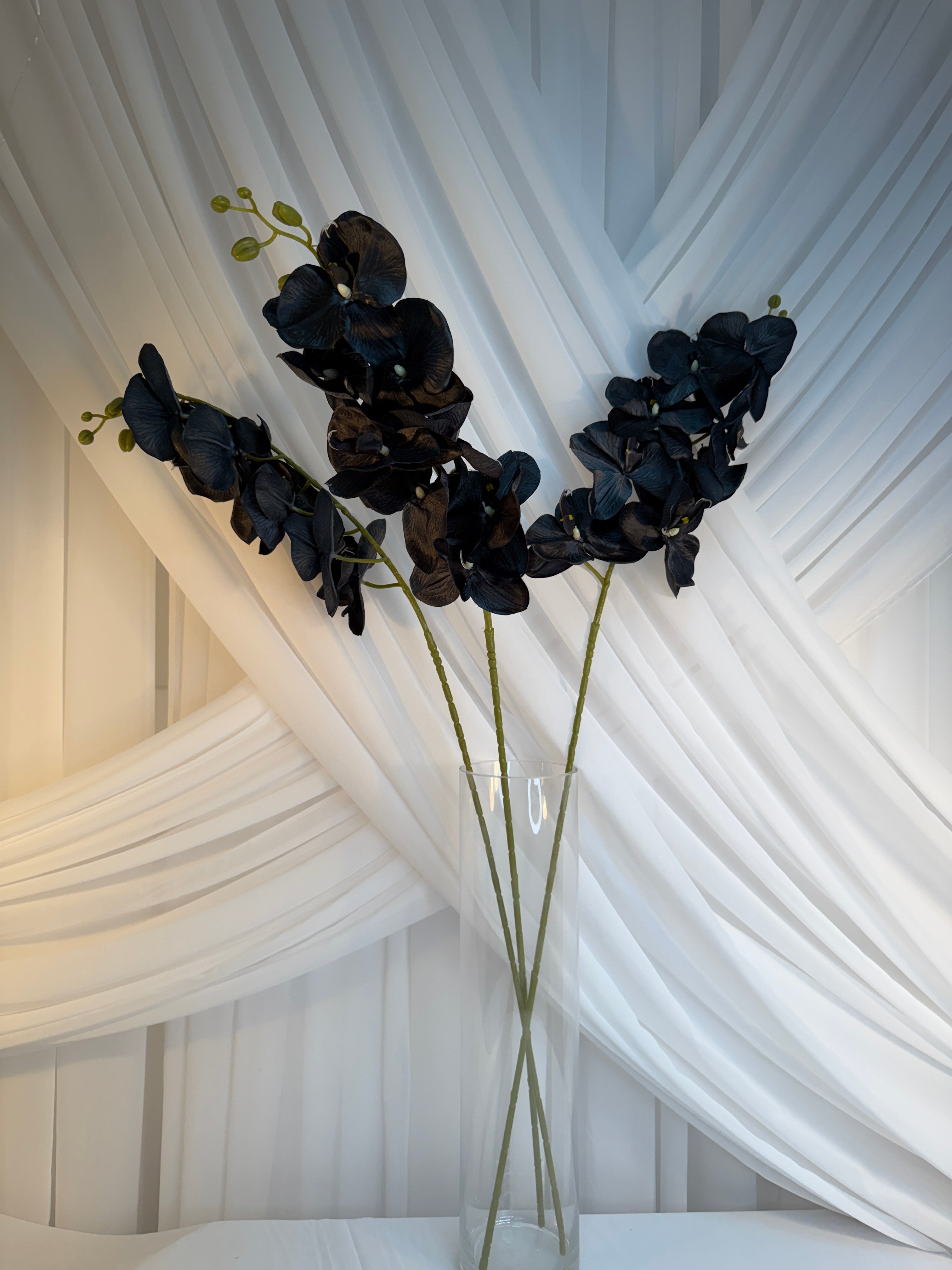 Orhidee Artificiala Textil Alb si Negru