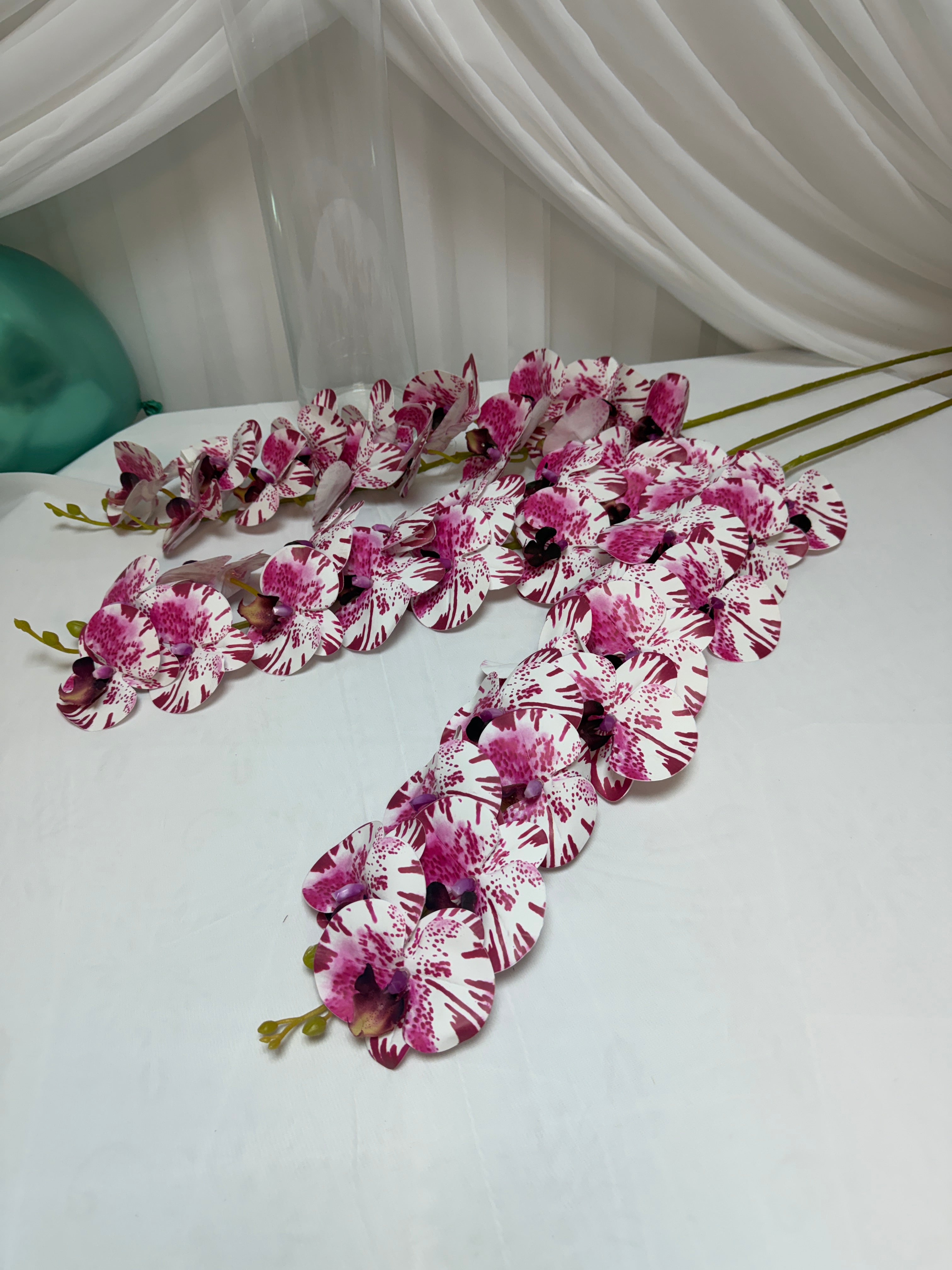 Orhidee artificiala 15 flori 06 Alb-Ciclam