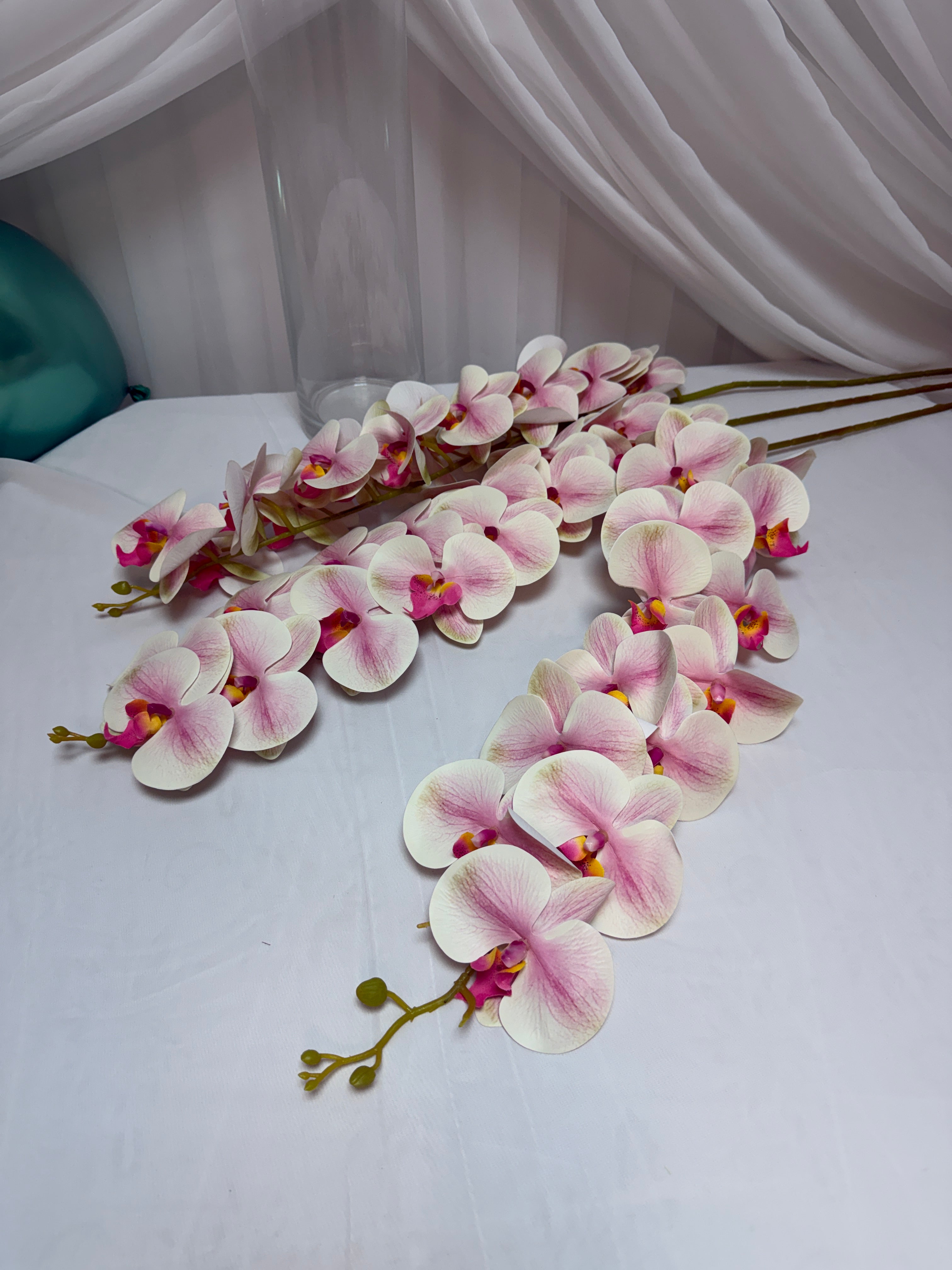 Orhidee artificiala 15 flori 93 Alb-Roz