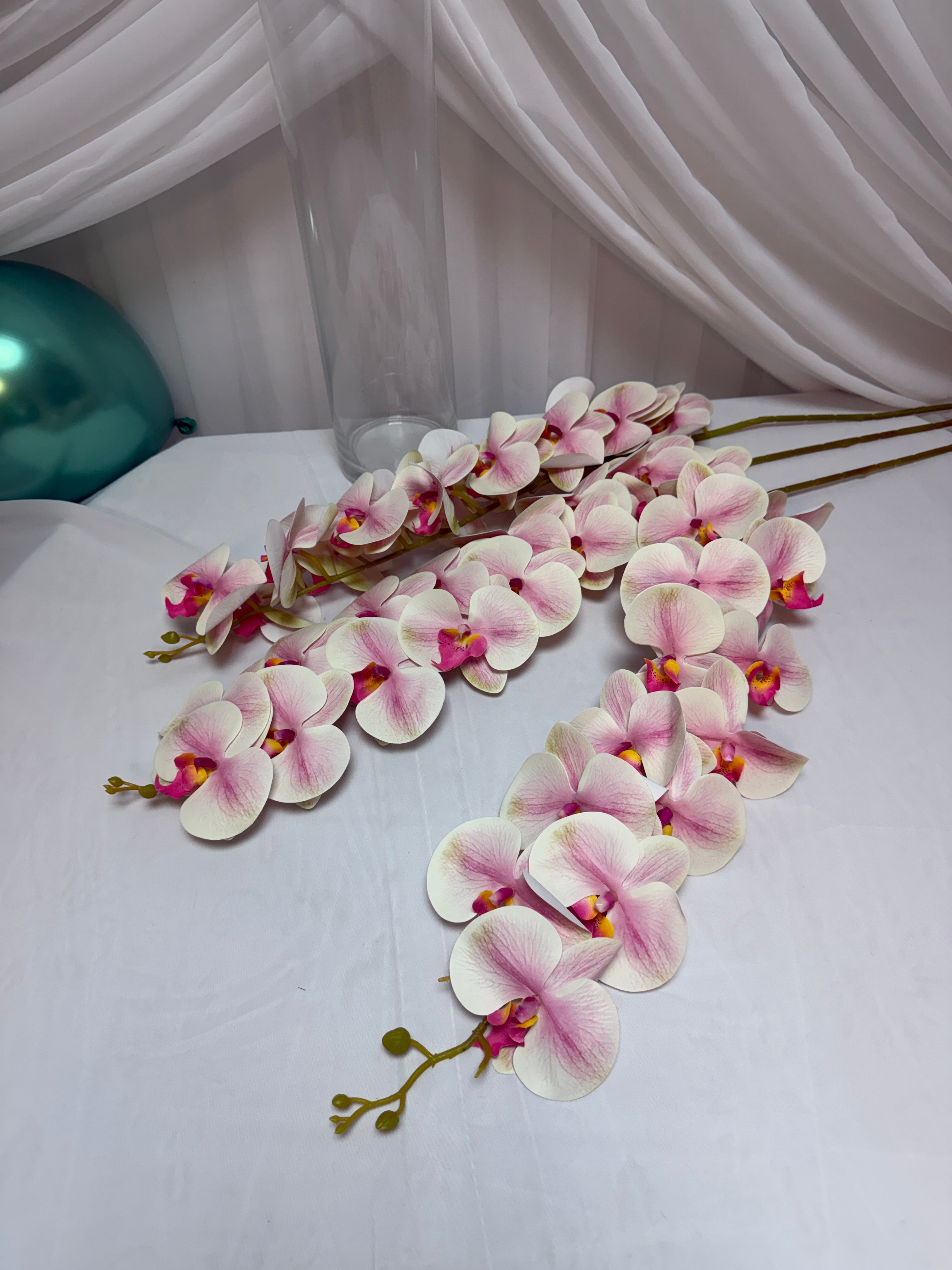 Orhidee artificiala 15 flori 93 Alb-Roz