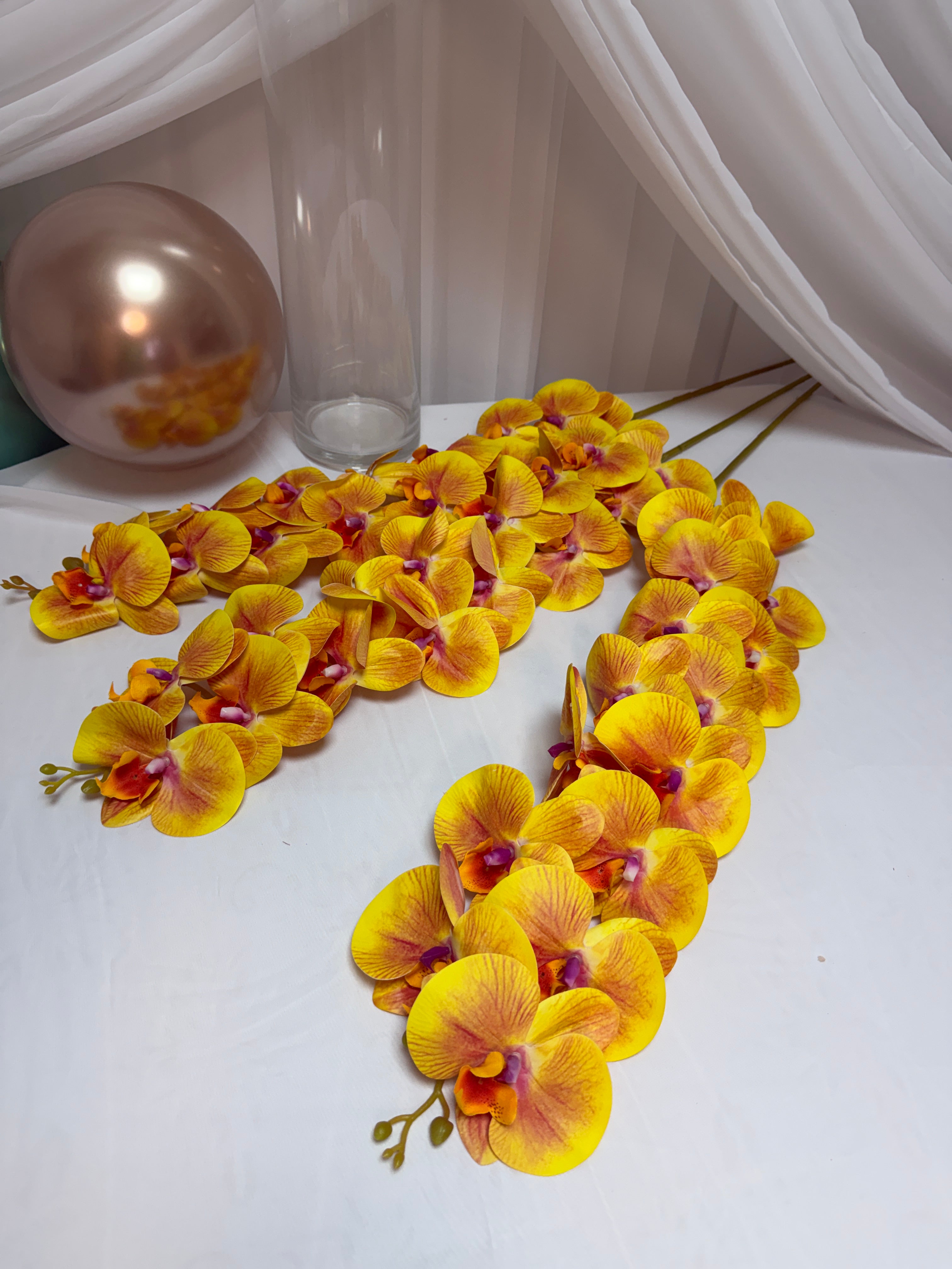Orhidee artificiala 15 flori 09 Galben-Portocaliu