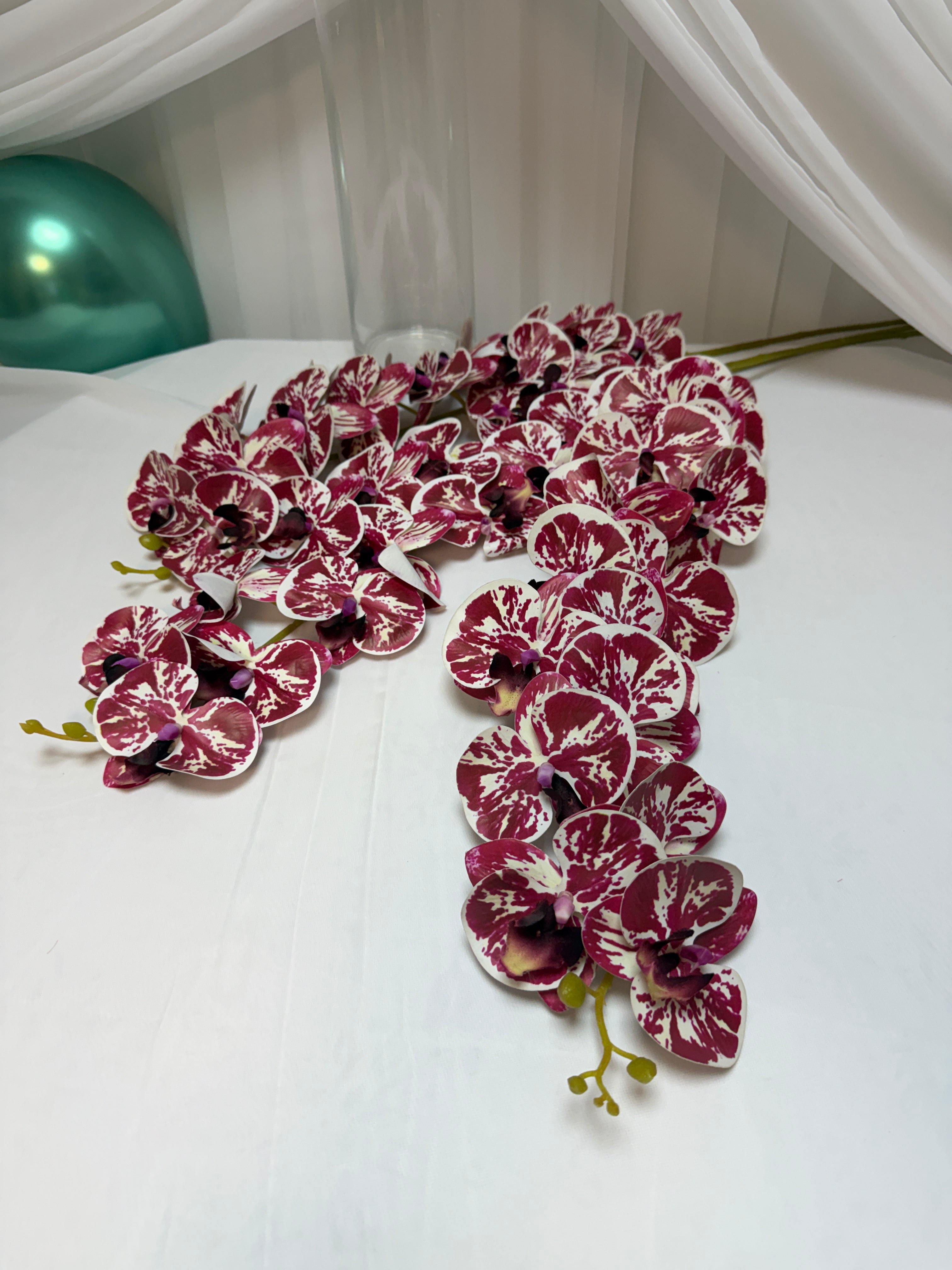 Orhidee artificiala 15 flori 15 Alb-Grena