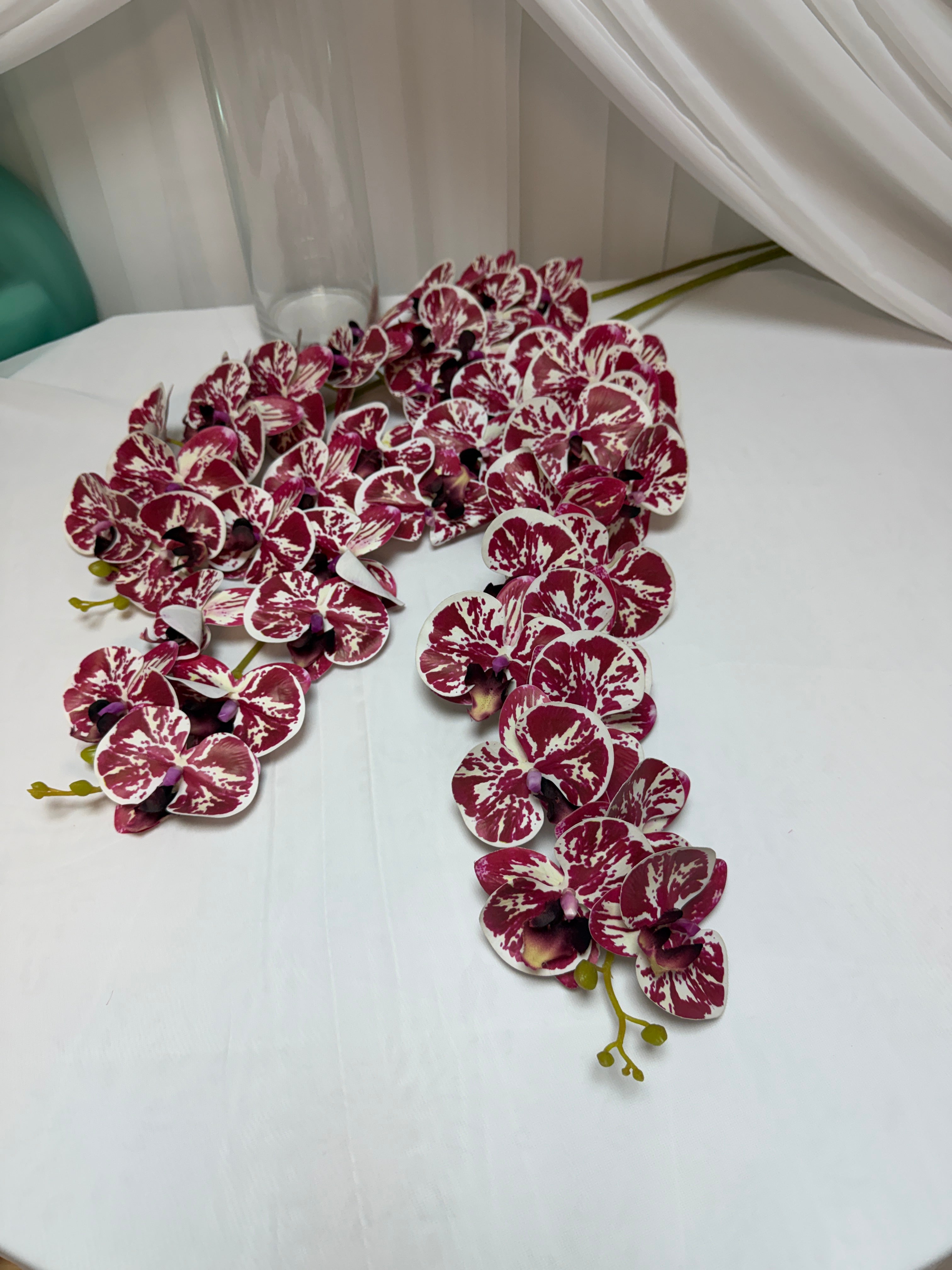 Orhidee artificiala 15 flori 15 Alb-Grena