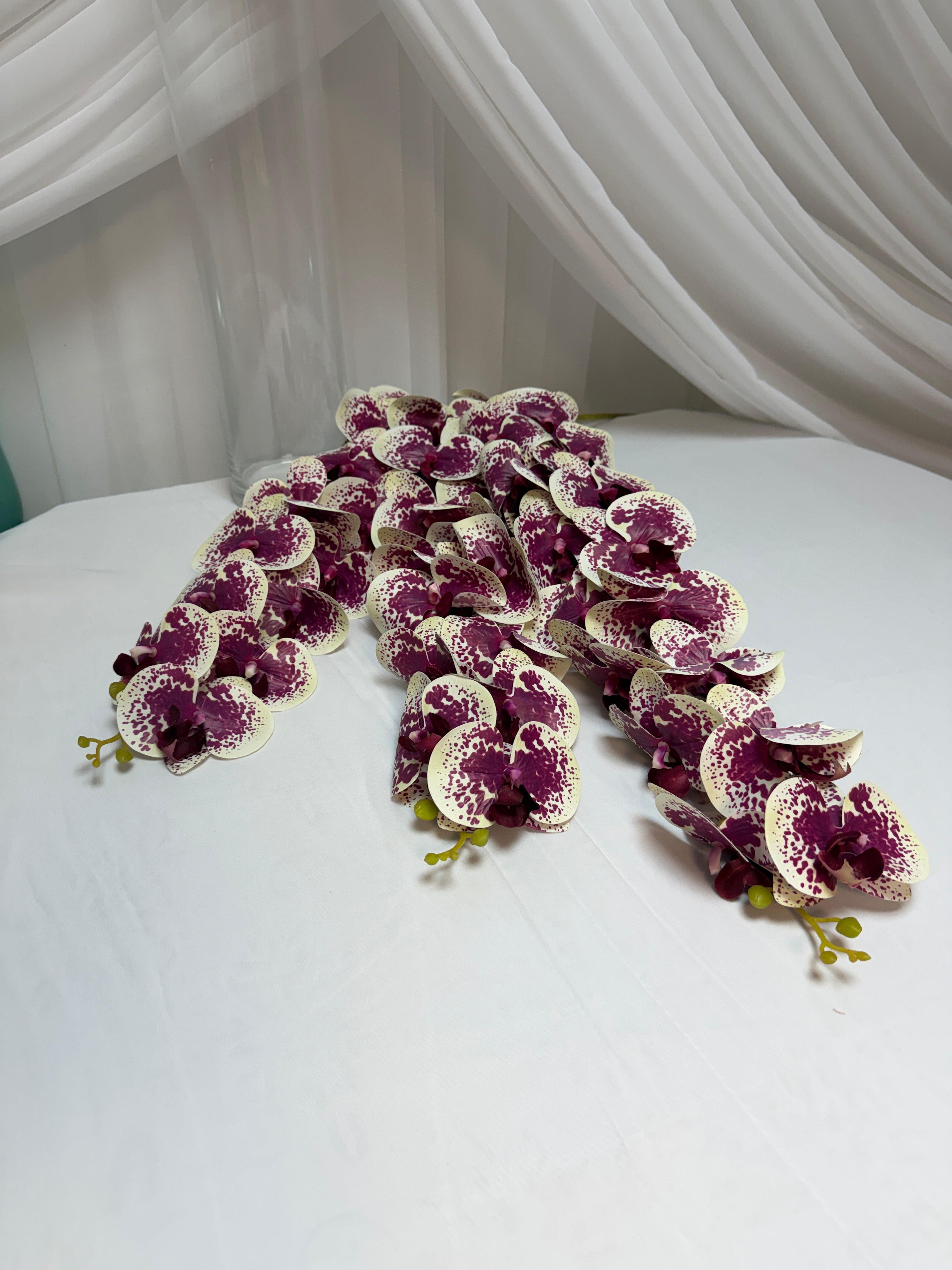 Orhidee artificiala 15 flori 83 Alb-Fuxia