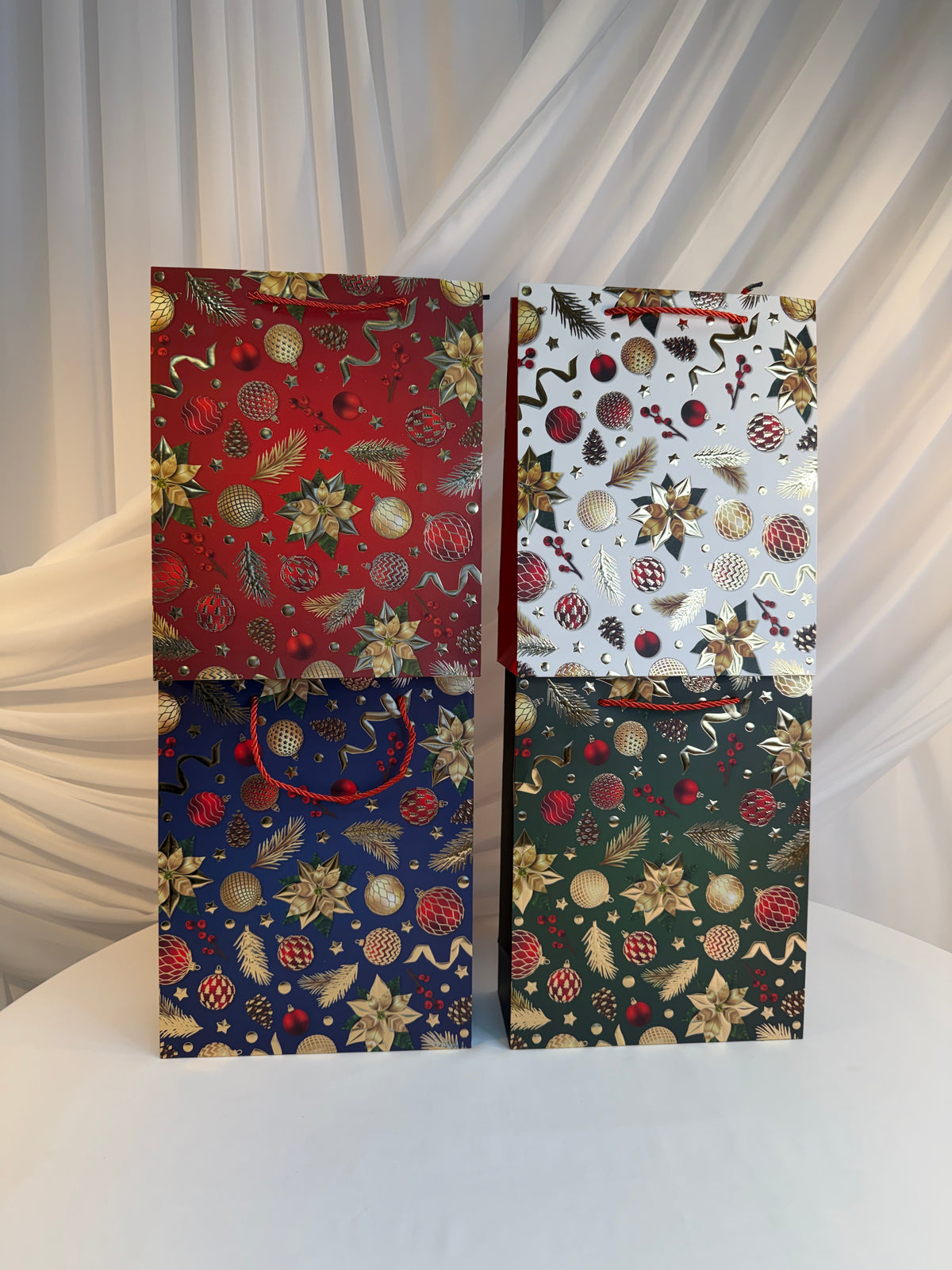 Pungi Cadou Craciun Imprimeu Globulete, Floricele Craciun 12/set
