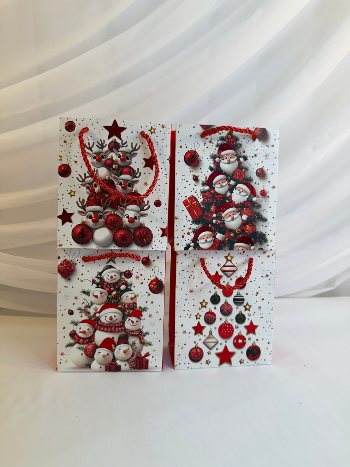 Pungi Cadou Craciun Fond Alb Braduti 12/set 12x14x6cm