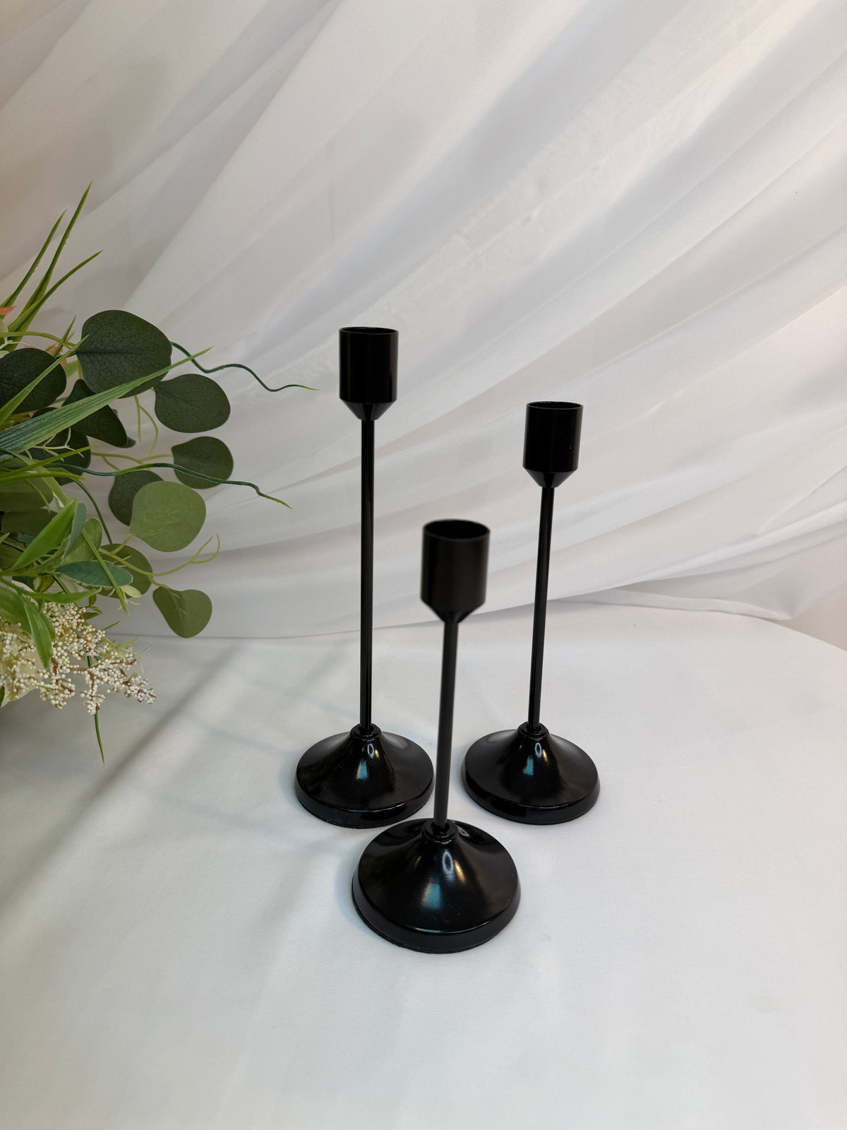 Suport Lumanare Cu Picior 3/set Negru Mic 0615