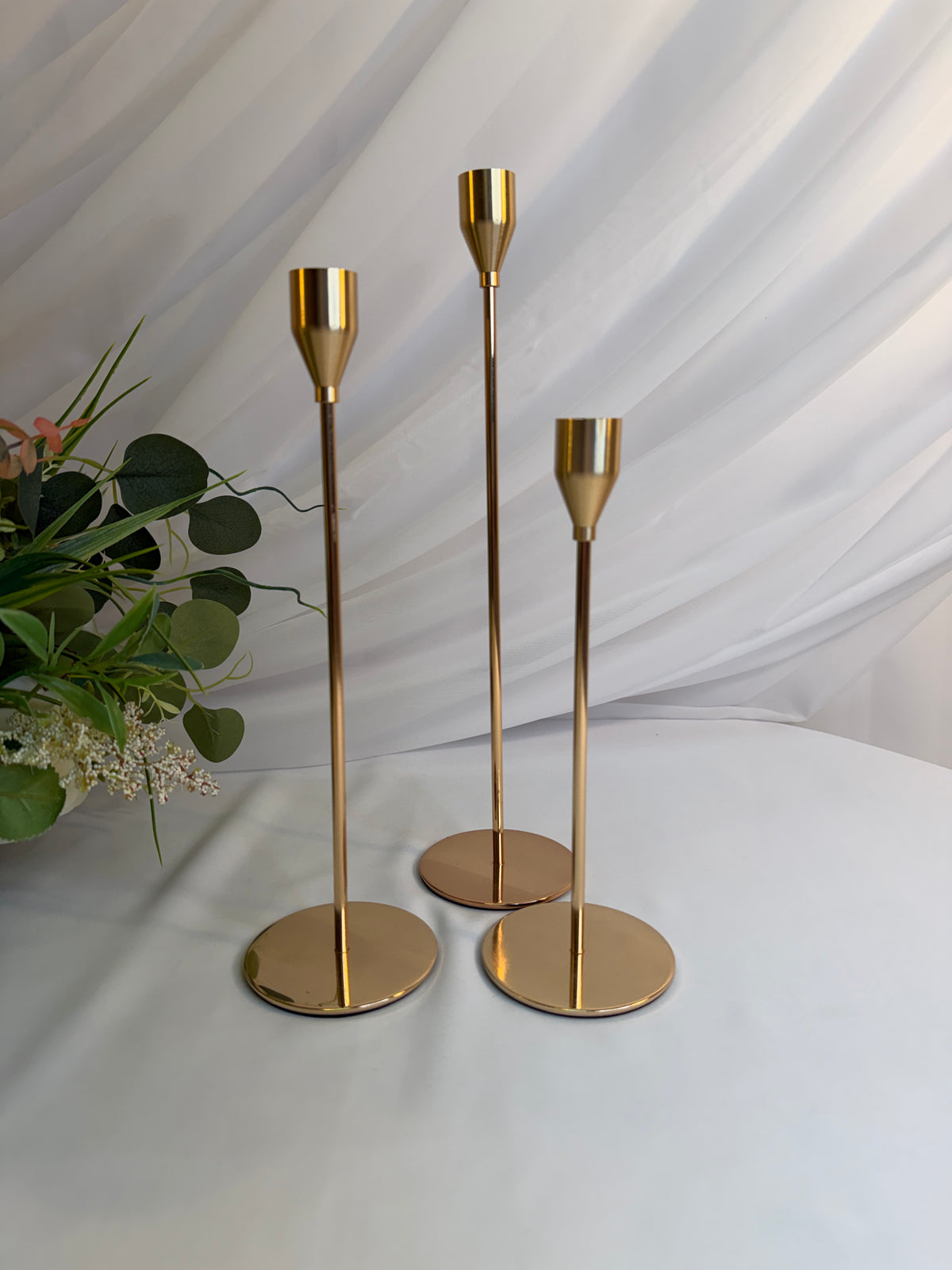 Suport Lumanare Cu Picior 3/set Auriu  Mediu 0615