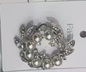 Brosa Cerc Perle Cu Frunze Strasuri 6/set