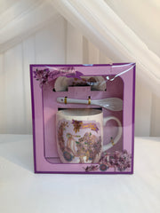 Cana Cu Lingurita Si Capac Flori Mov