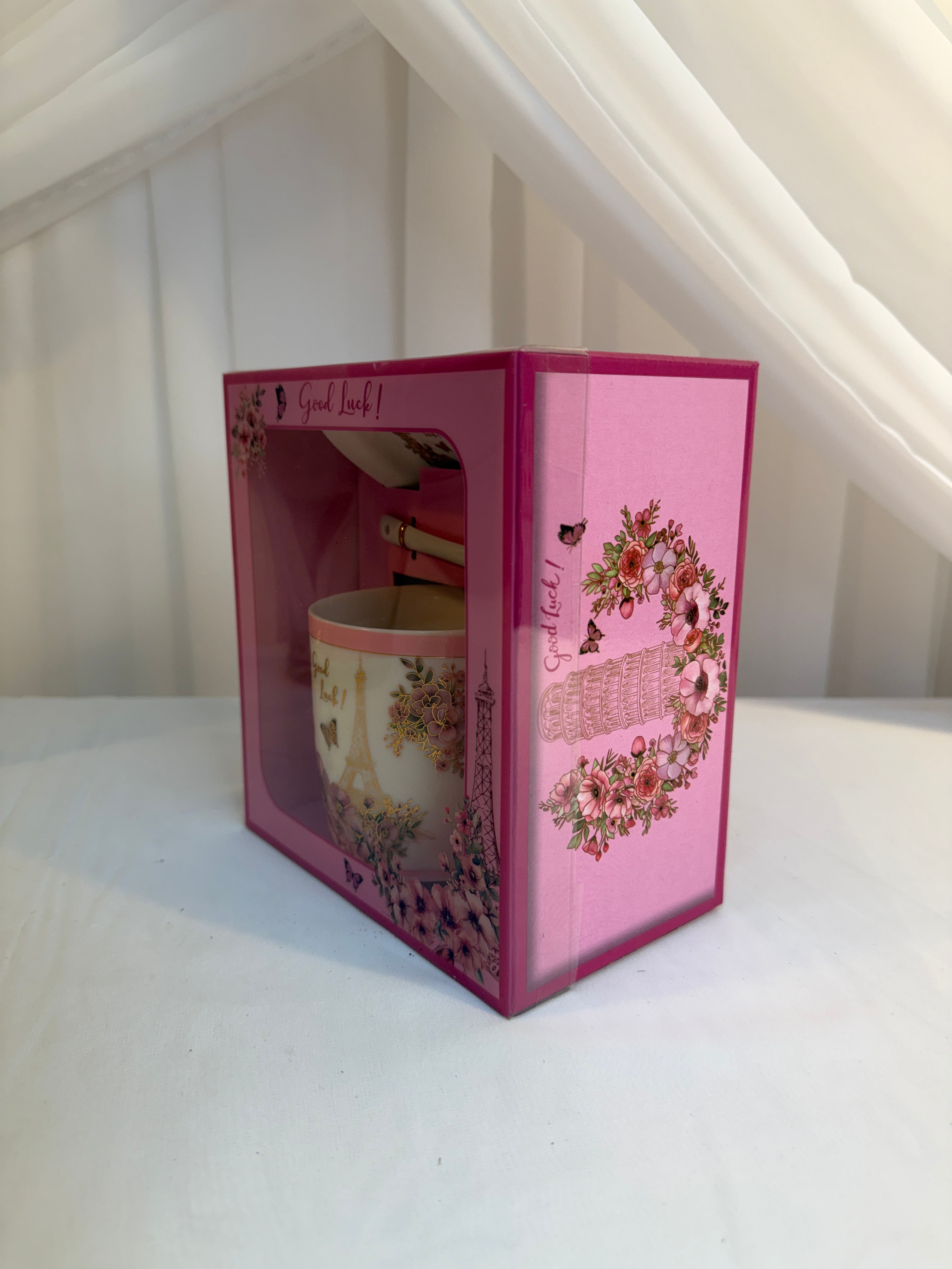 Cana Cu Lingurita Si Capac Turnu Efel Roz