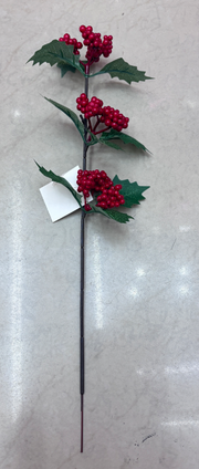 Crenguțe Decorative de Crăciun cu 3 Buchete Scorușe Mici și Frunze Verzi 45cm
