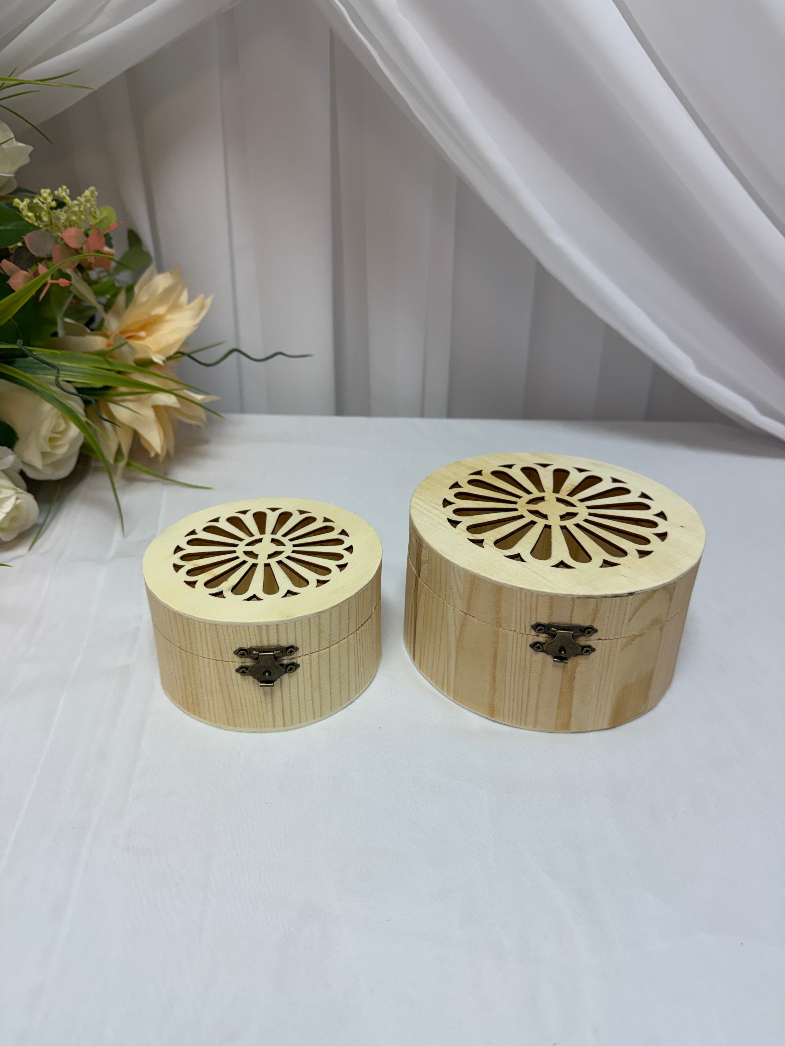 Cutie Lemn Natur Rotunda Perforat 2/set