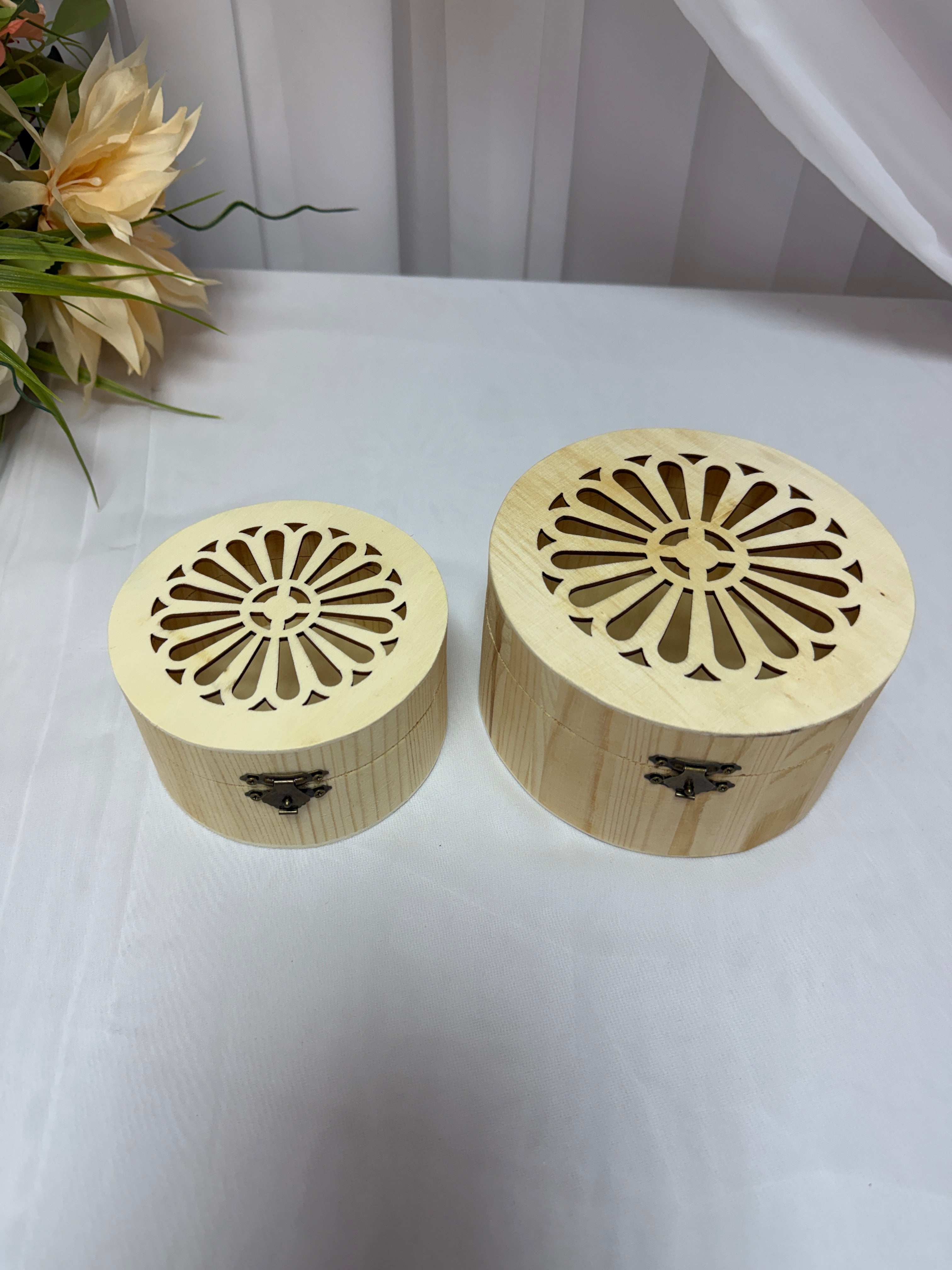 Cutie Lemn Natur Rotunda Perforat 2/set