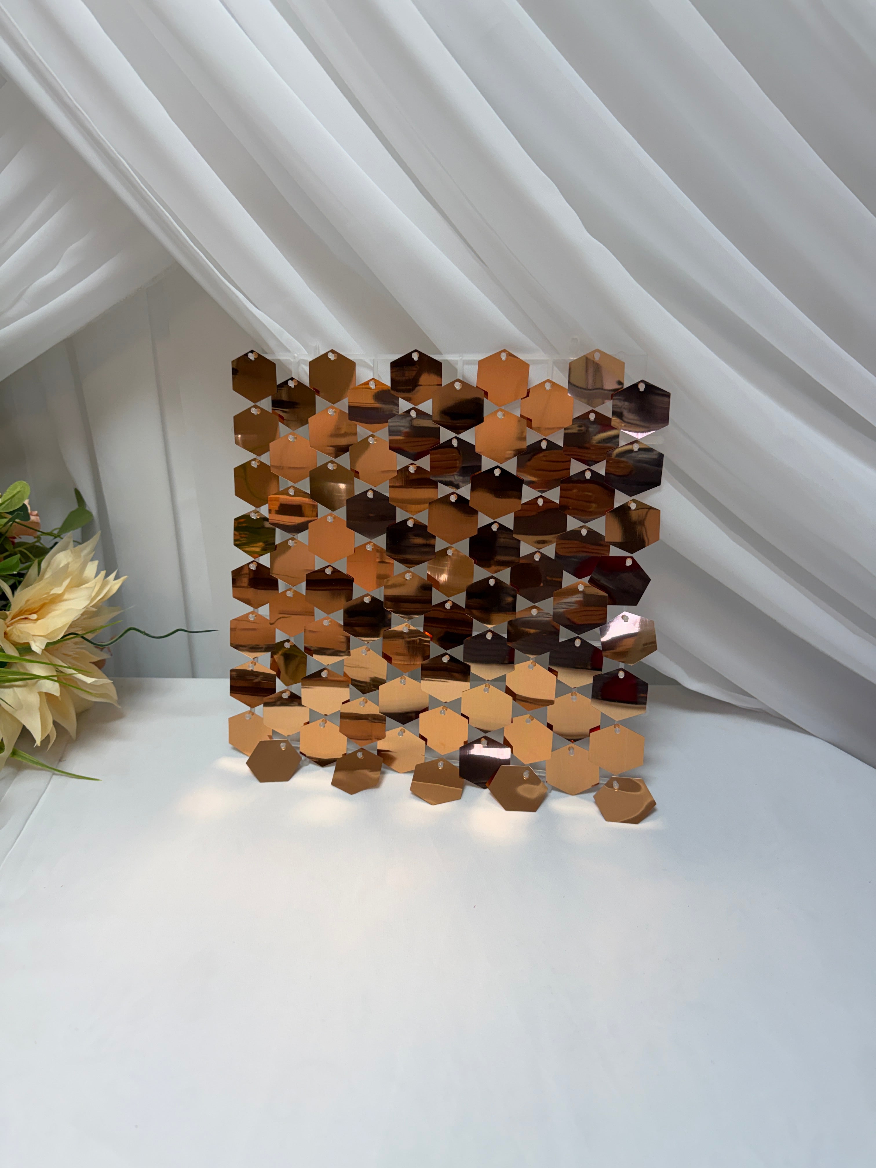 Panou Fundal Paiete Hexagon 30x30cm Roz Gold