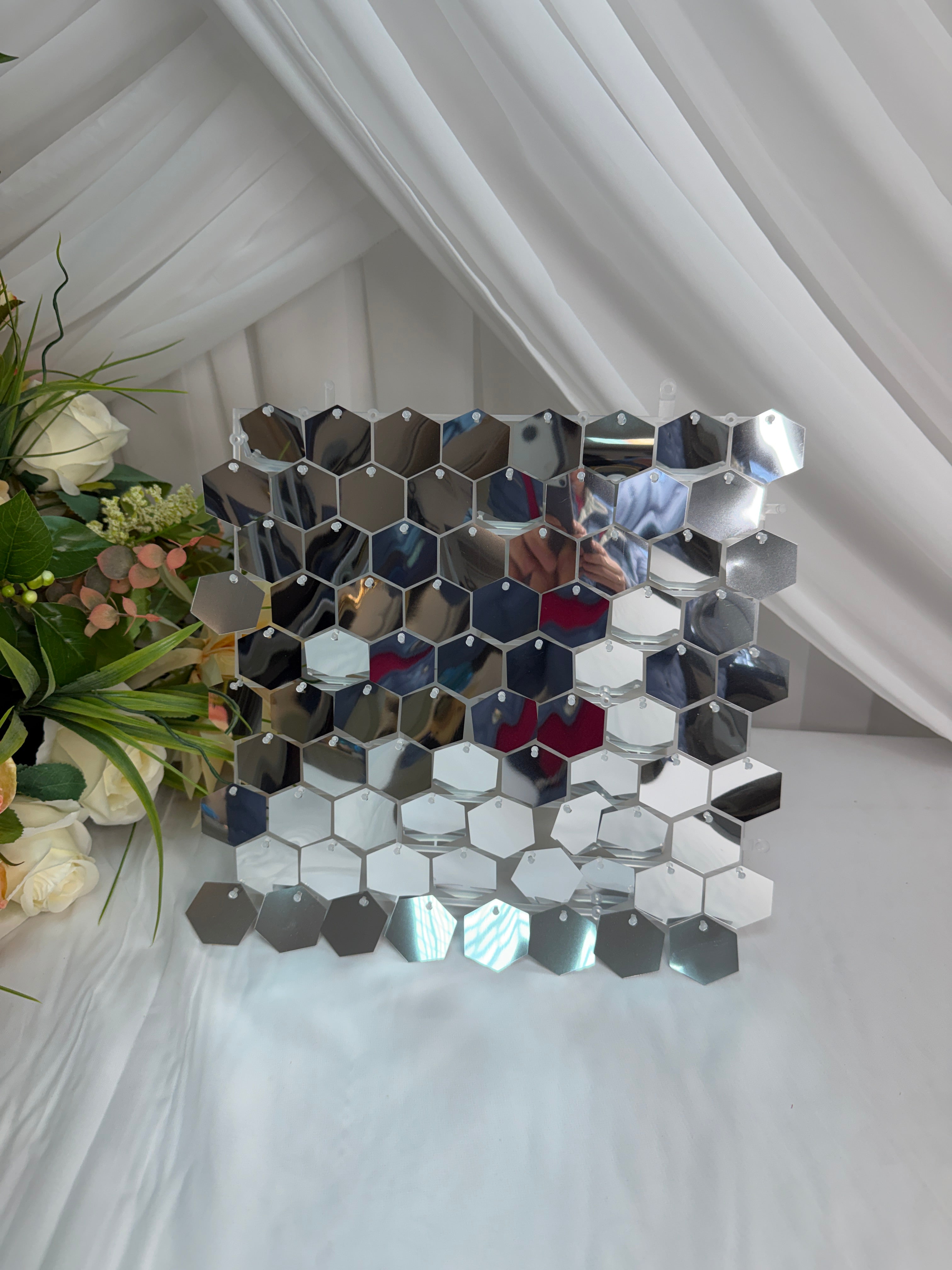 Panou Fundal Paiete Hexagon 30x30cm Argintiu