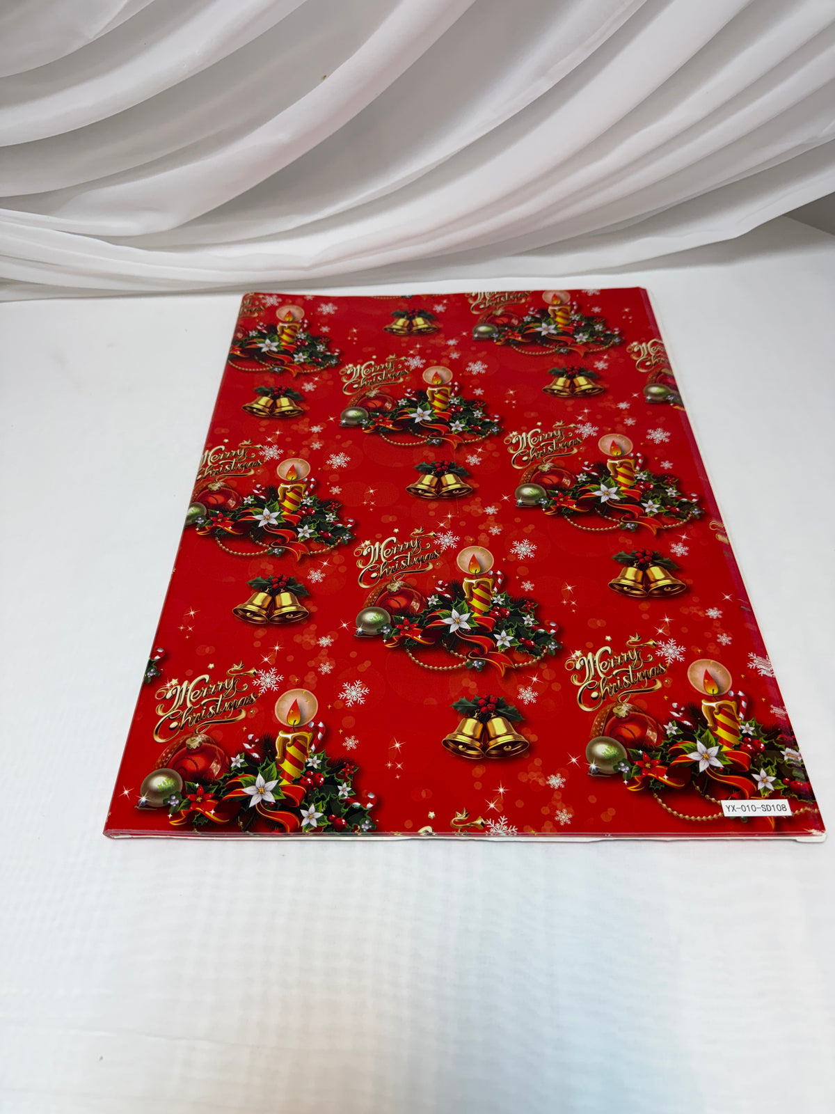 Hârtie de Ambalat Cadouri Crăciun, Coli 51 x 75 cm, 80 g, Set 50 Bucăți Rosu Merry Christmas, Lumanari