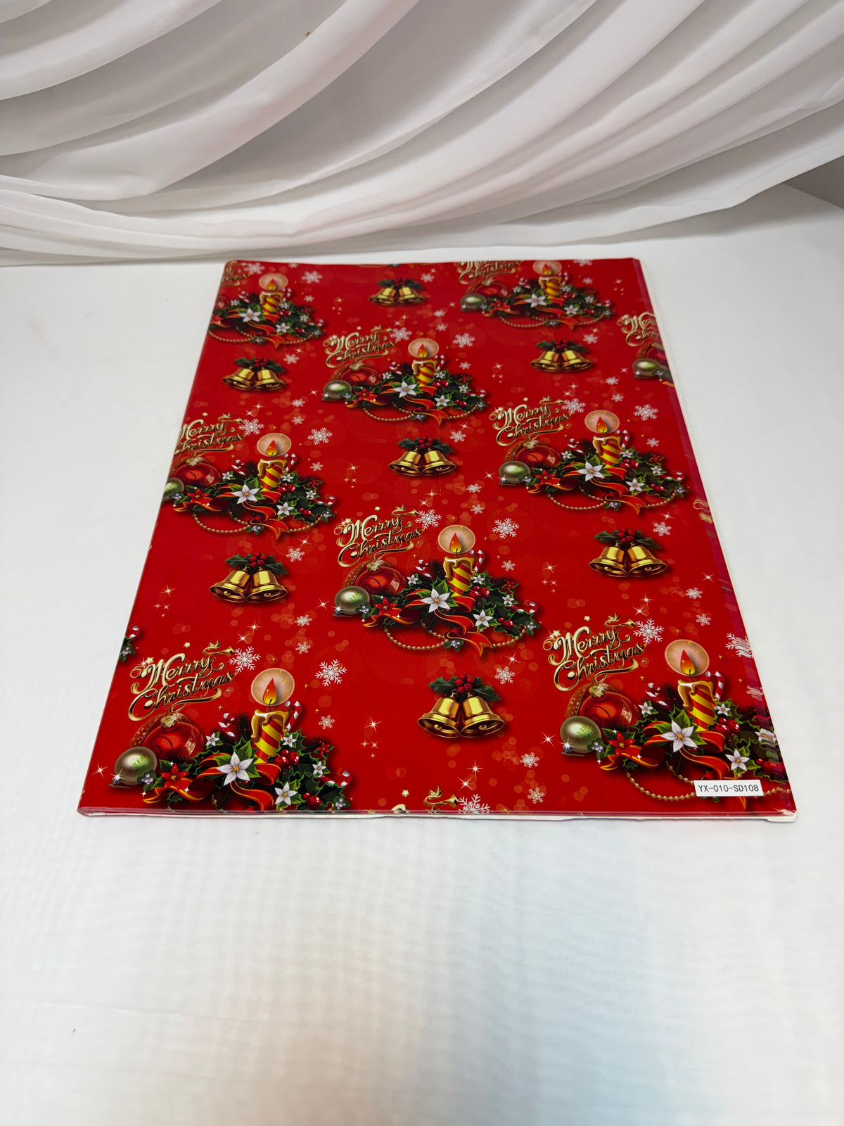 Hârtie de Ambalat Cadouri Crăciun, Coli 51 x 75 cm, 80 g, Set 50 Bucăți Rosu Merry Christmas, Lumanari