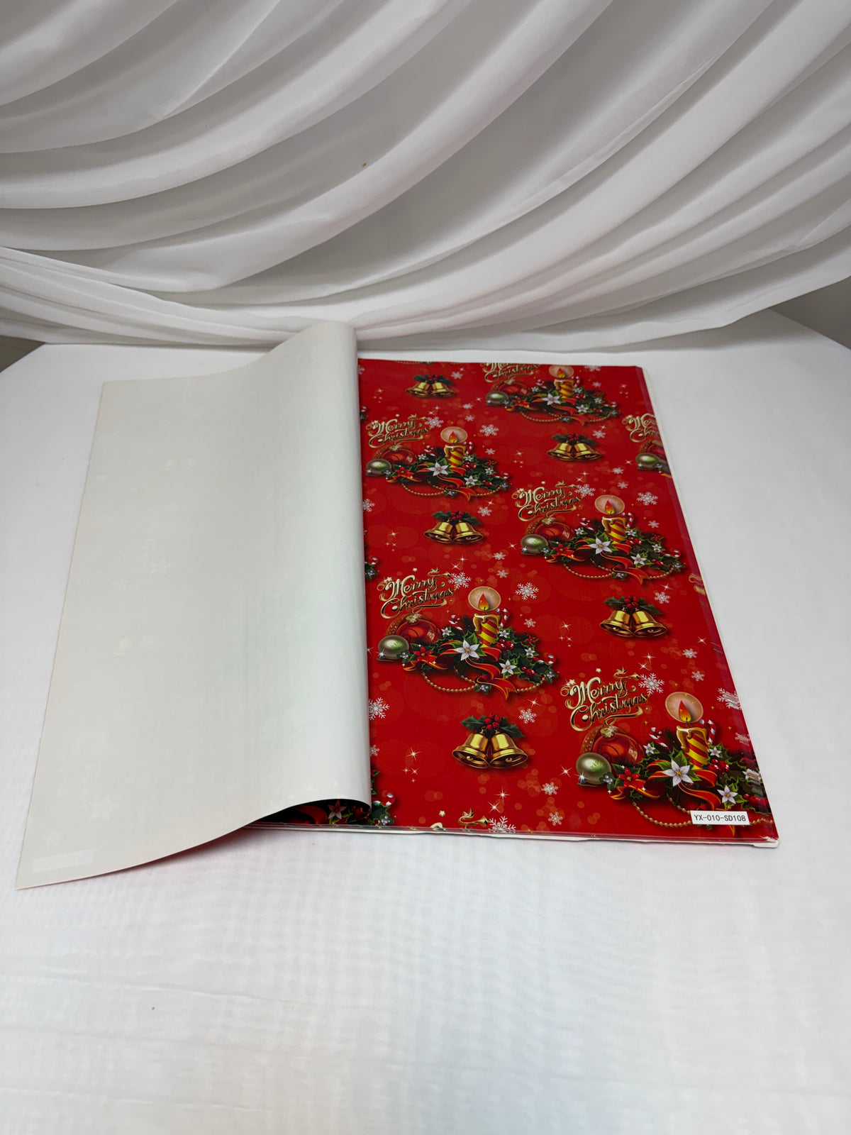 Hârtie de Ambalat Cadouri Crăciun, Coli 51 x 75 cm, 80 g, Set 50 Bucăți Rosu Merry Christmas, Lumanari