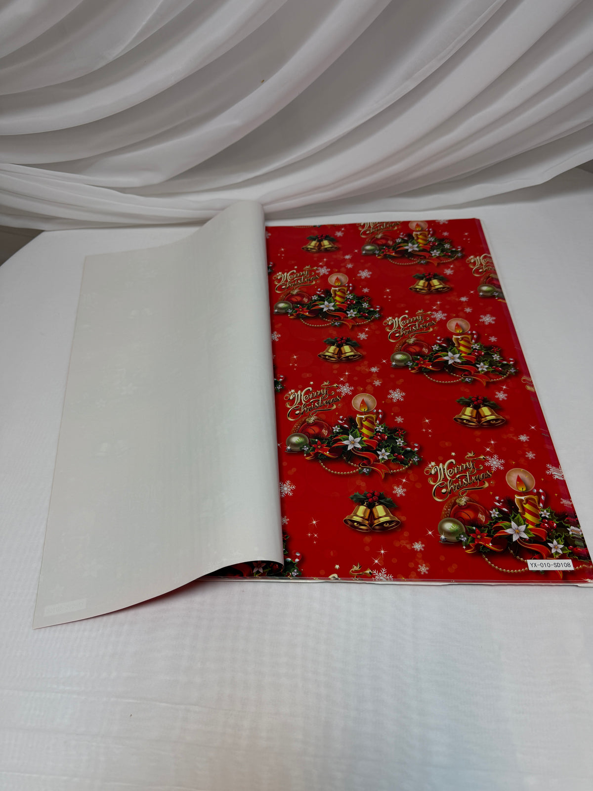 Hârtie de Ambalat Cadouri Crăciun, Coli 51 x 75 cm, 80 g, Set 50 Bucăți Rosu Merry Christmas, Lumanari