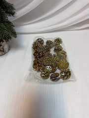 Conuri de Brad Decorative pentru Crăciun Sclipici Auriu, 3–4 cm, Pungă 250 g