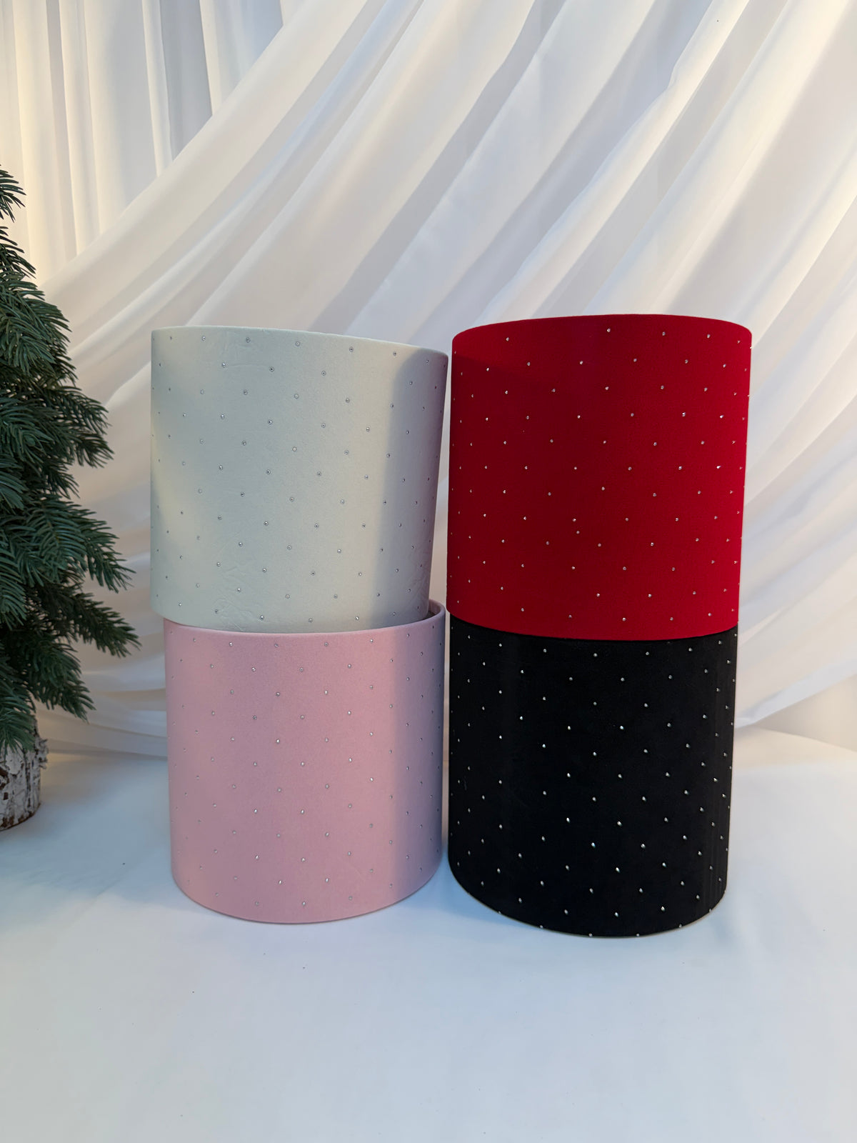 Cutii Cadou Catifea Cu Strasuri Cilindru Fara Capac 3/set