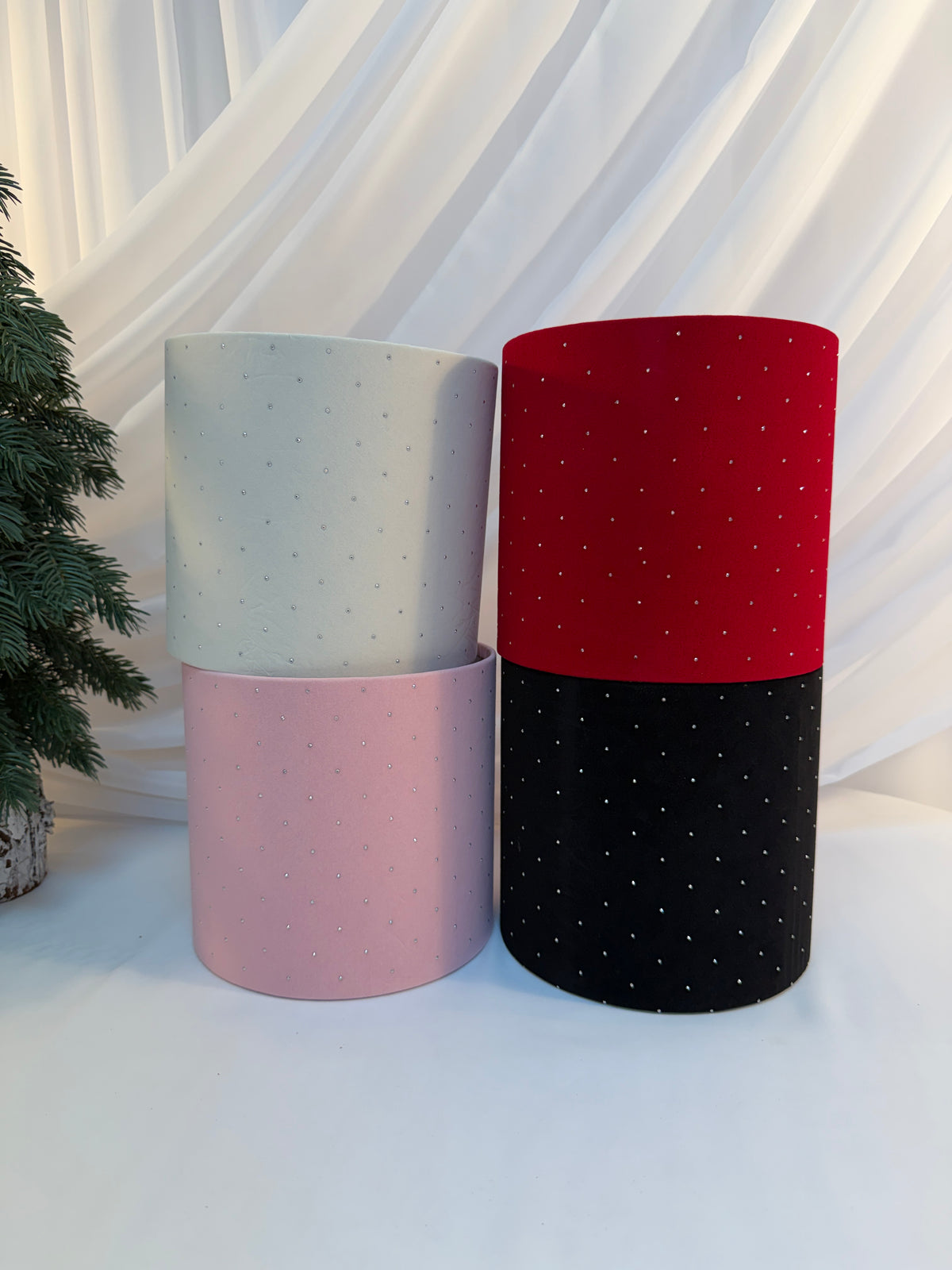 Cutii Cadou Catifea Cu Strasuri Cilindru Fara Capac 3/set
