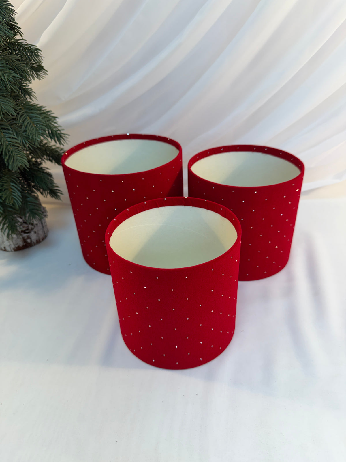 Cutii Cadou Catifea Cu Strasuri Cilindru Fara Capac 3/set