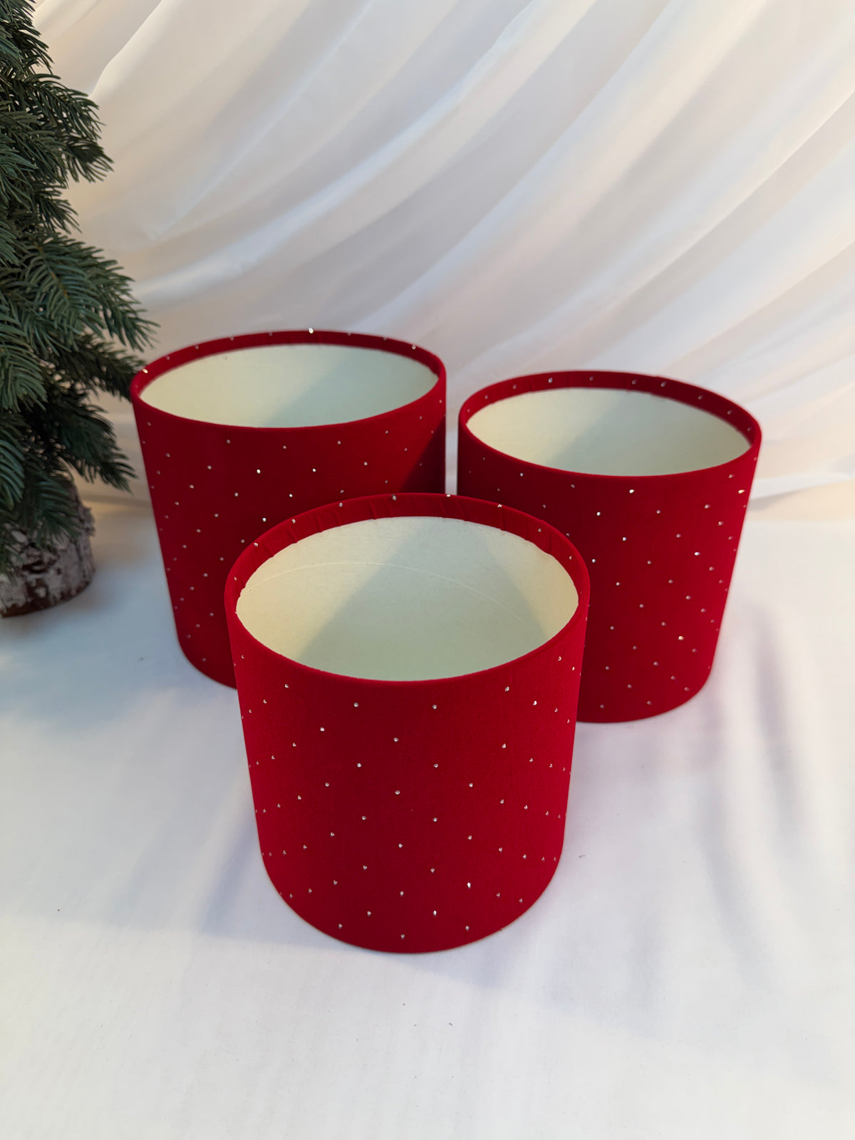Cutii Cadou Catifea Cu Strasuri Cilindru Fara Capac 3/set