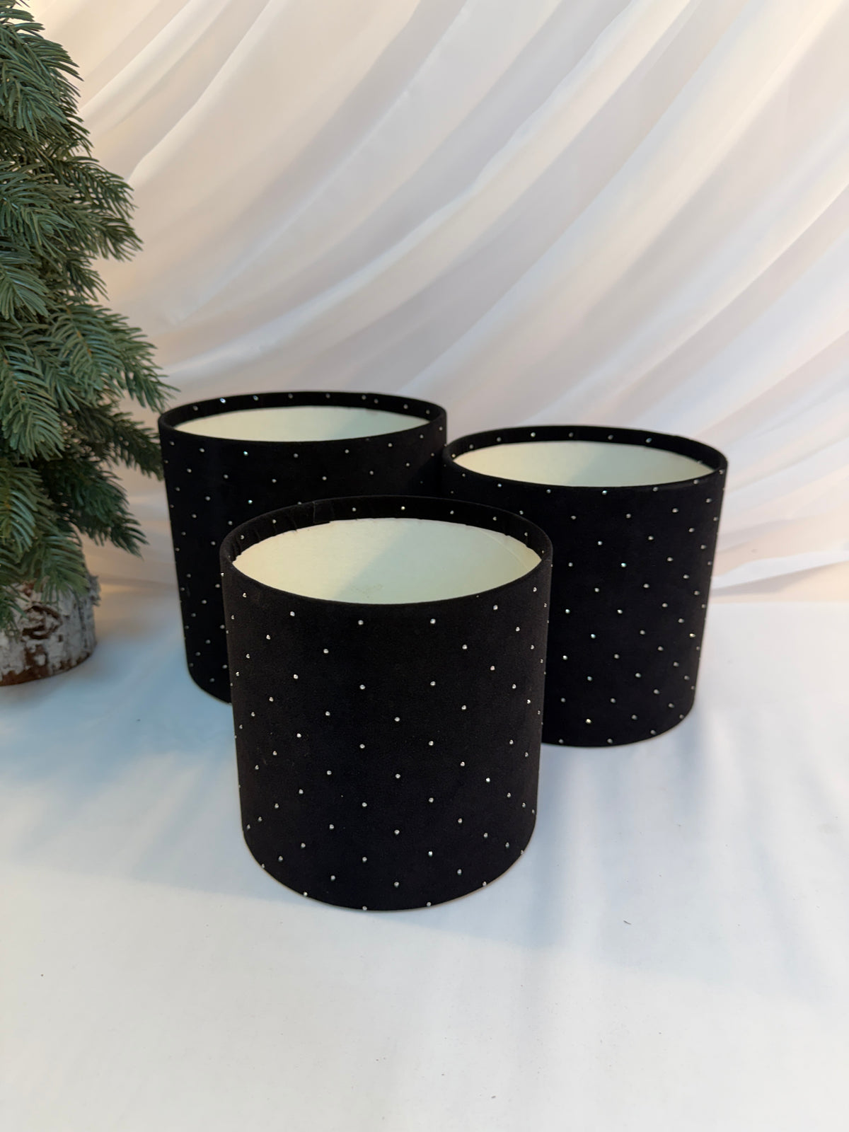 Cutii Cadou Catifea Cu Strasuri Cilindru Fara Capac 3/set