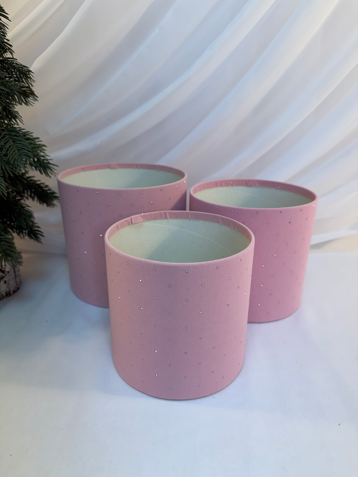 Cutii Cadou Catifea Cu Strasuri Cilindru Fara Capac 3/set