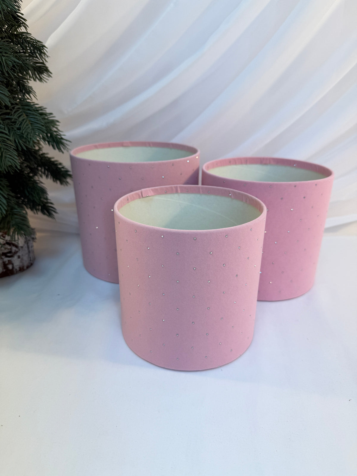 Cutii Cadou Catifea Cu Strasuri Cilindru Fara Capac 3/set