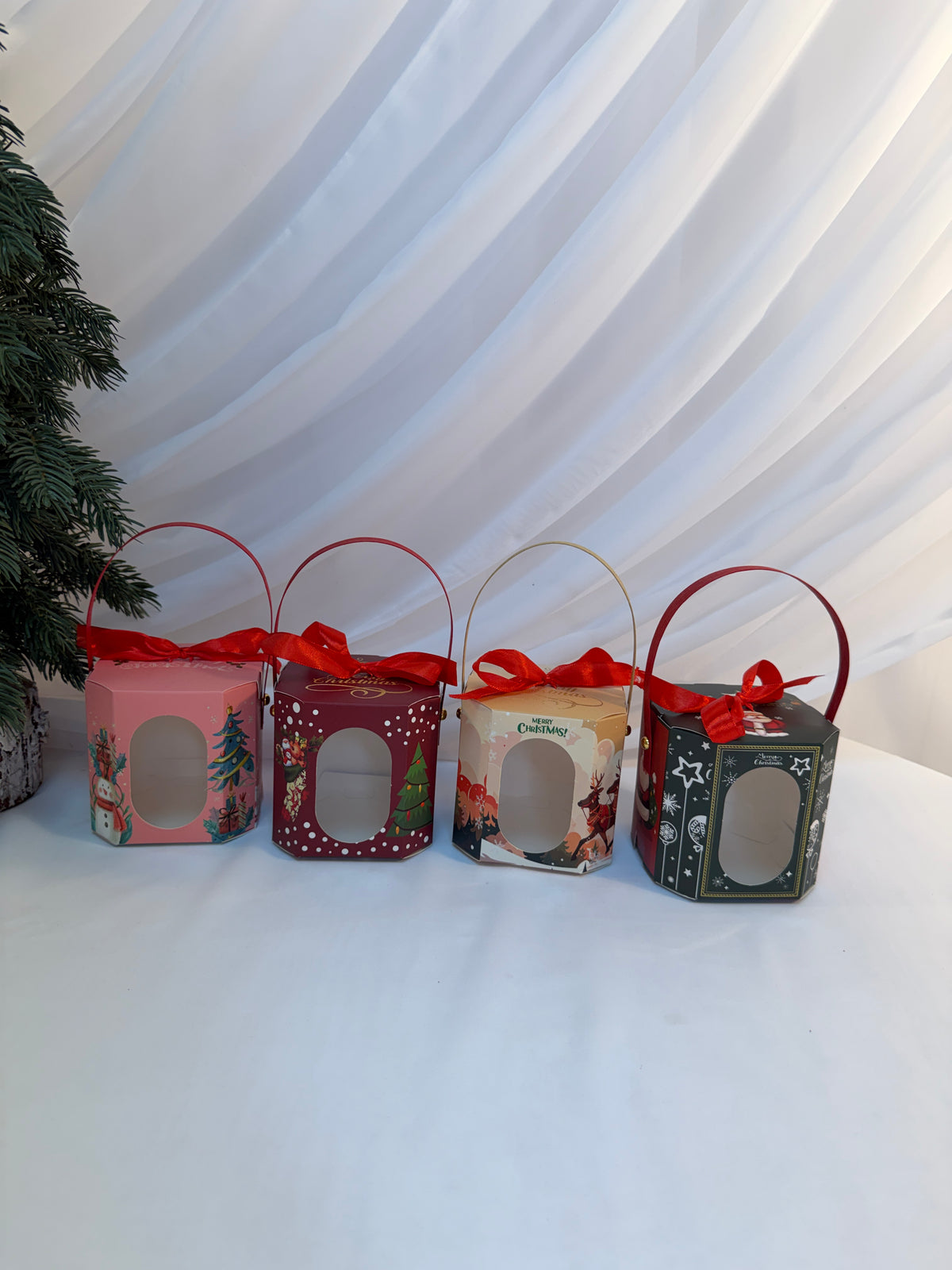 Cutii Cadou Craciun Hexagon Cu Geam 12/set