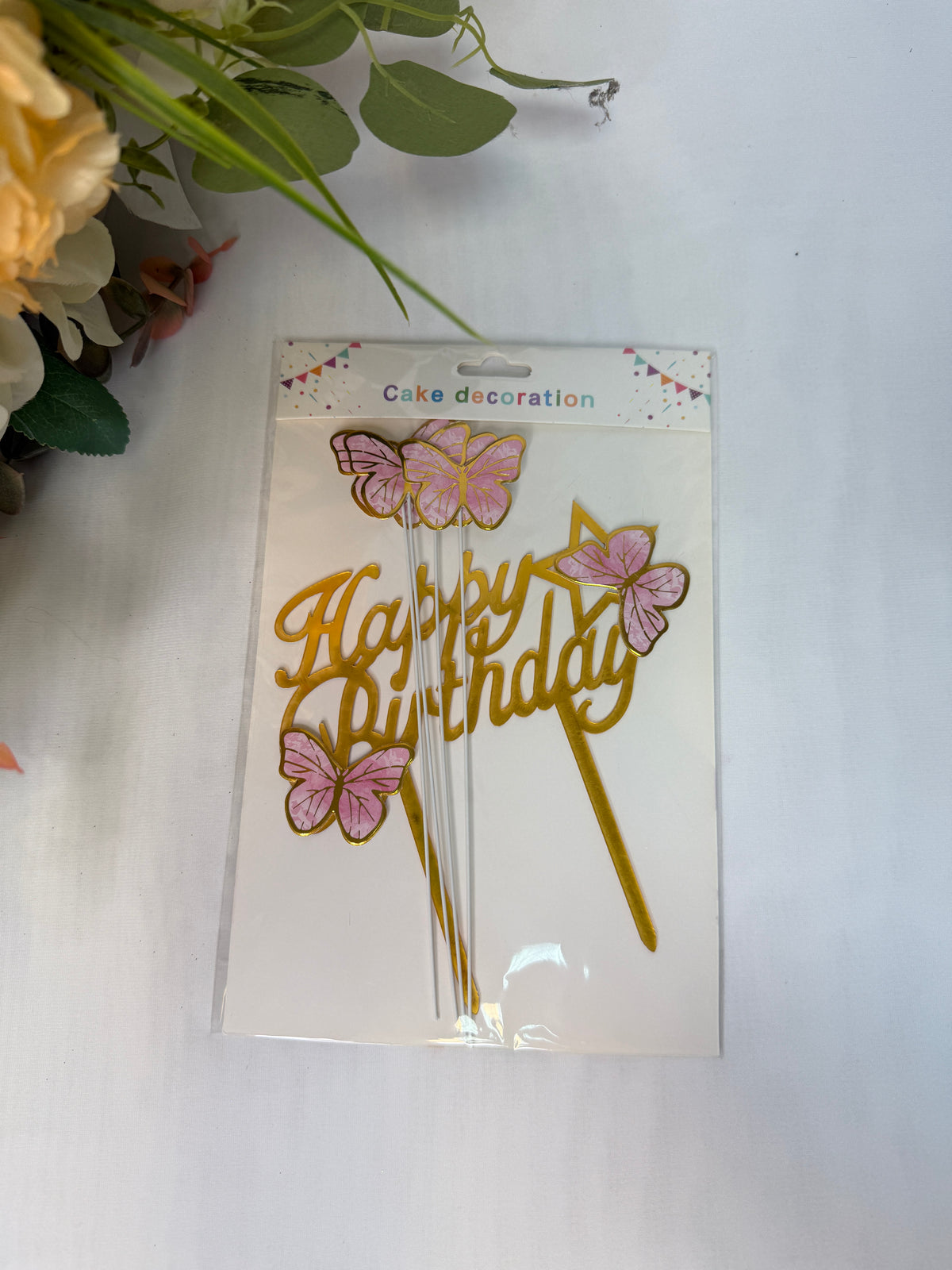 Toppere Pentru Tort HAPPY BIRTHDAY Cu 4 Fluturi