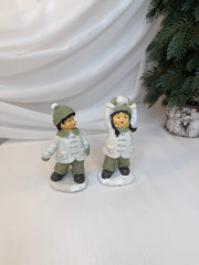 Copii Decorativi de Crăciun din Rășină, Alb-Verde, 12,5 cm – Set 2 Bucăți
