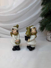 Copii Decorativi de Crăciun din Rășină, Bej-Auriu, 11,5 cm – Set 2 Bucăți