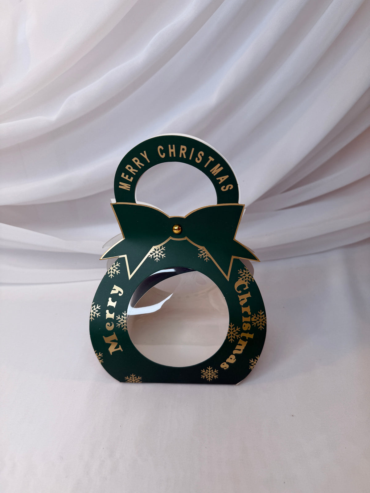 Cutii Carton cu Geam Rotunda Cu Maner Craciun 10/set 14,5x10x20cm