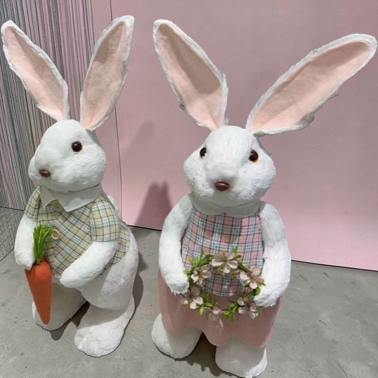 Iepuri Decorativi Paste Cu Haine Verde Si Roz 60cm