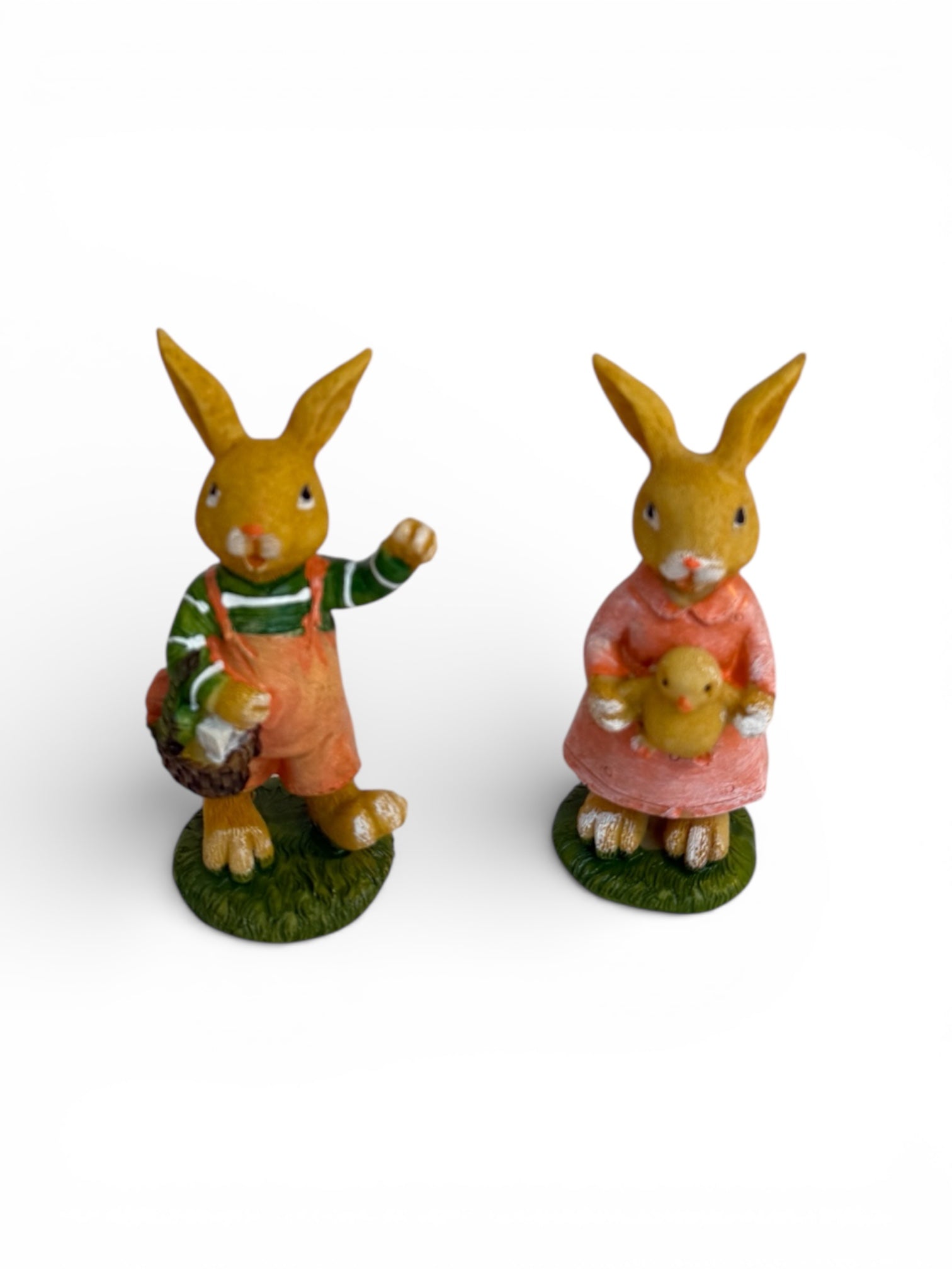 Decoratiune Paste Iepuri Cu Cos si Pui Rasina 2/set