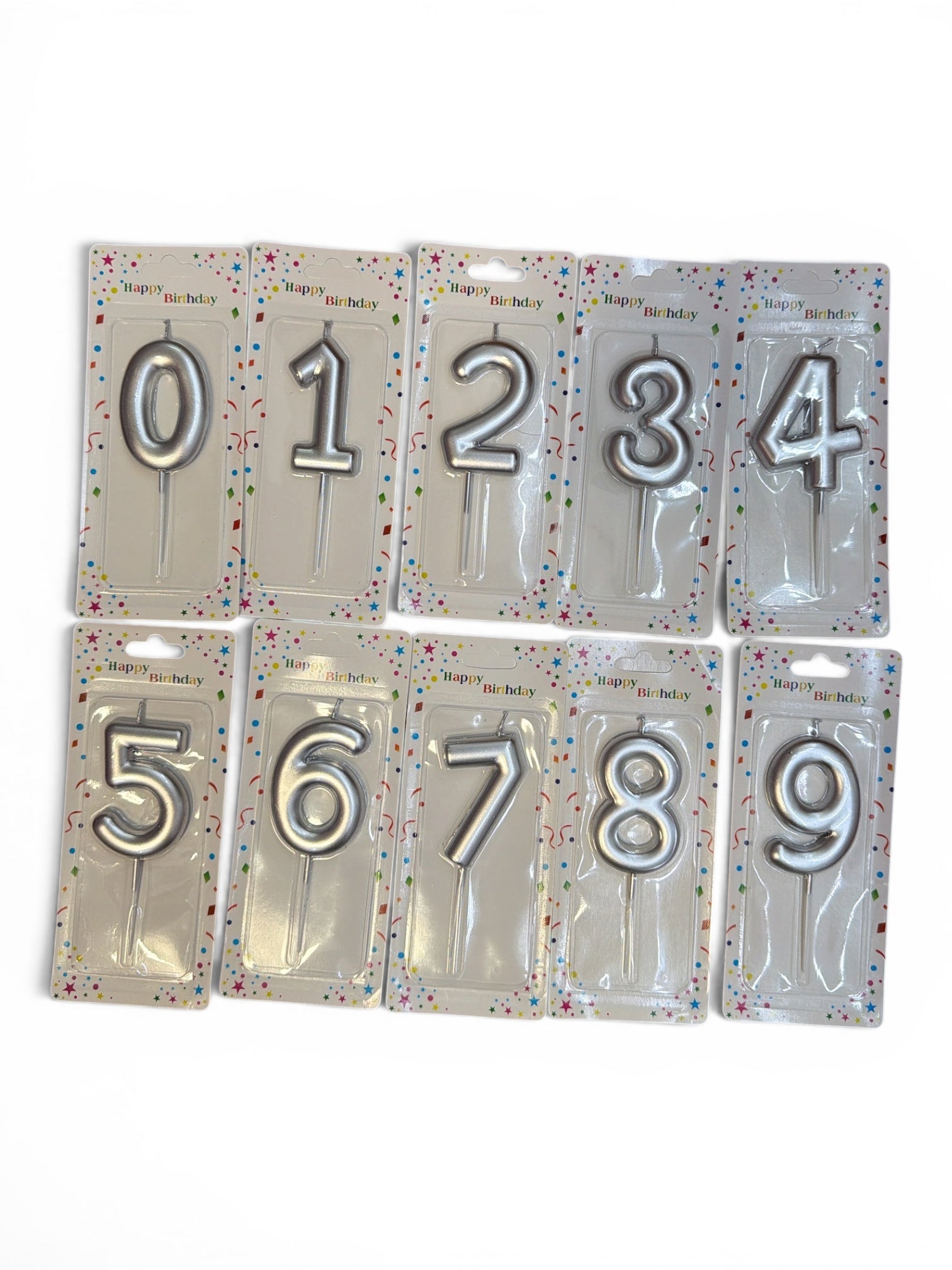 Lumanari Tort Cifre Rotunjite Cu Bat Plastic 12/set Argintiu